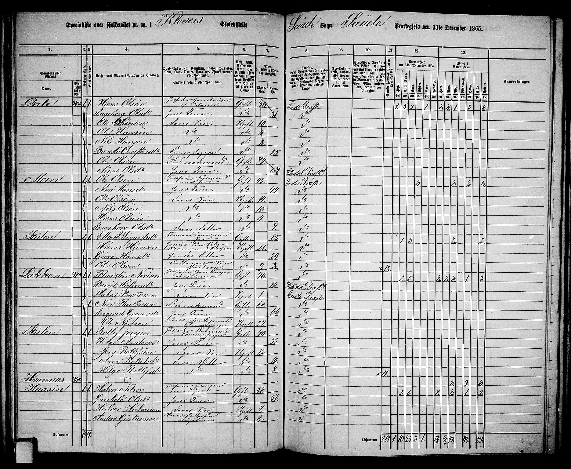 RA, 1865 census for Sauherad, 1865, p. 82