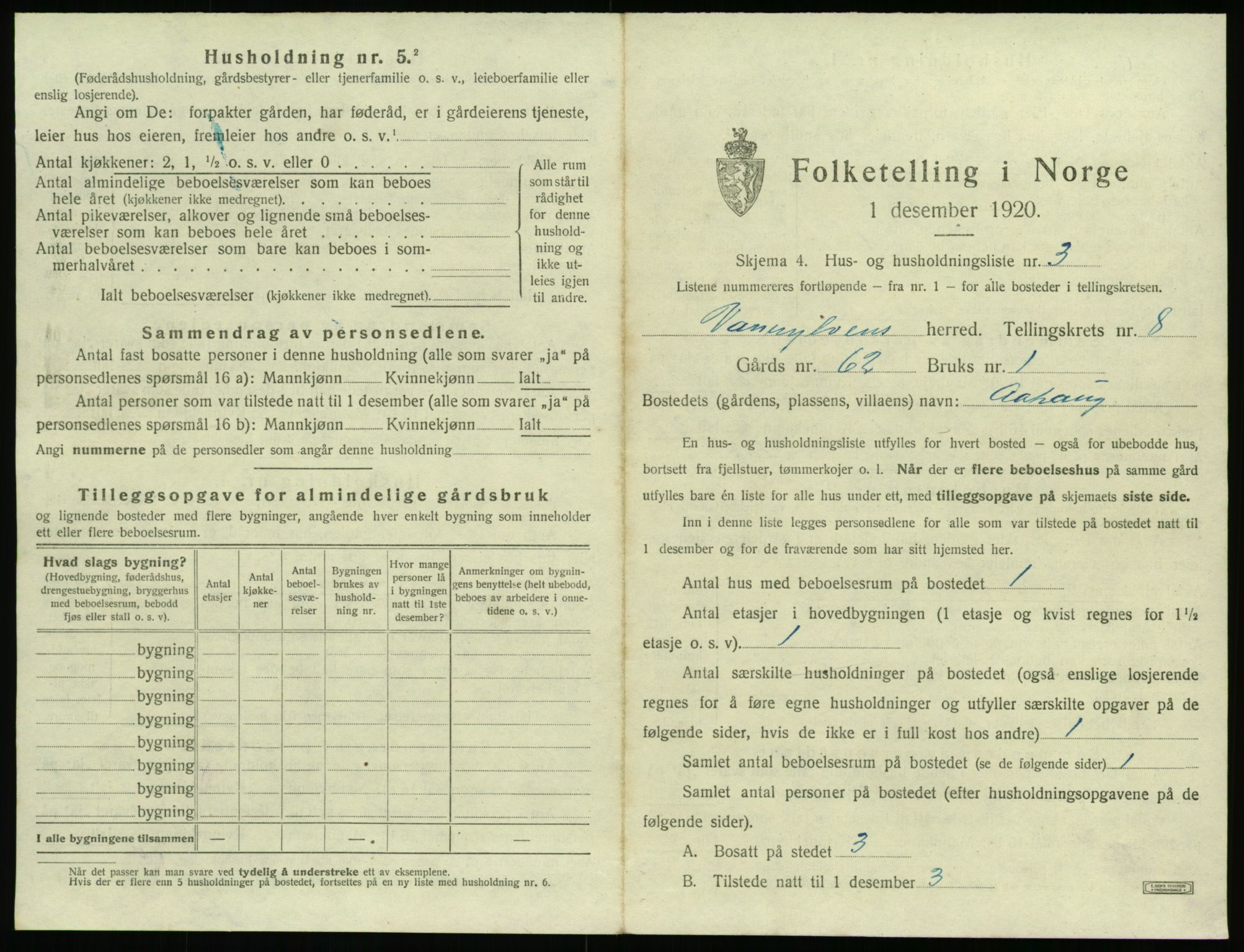 SAT, 1920 census for Vanylven, 1920, p. 619