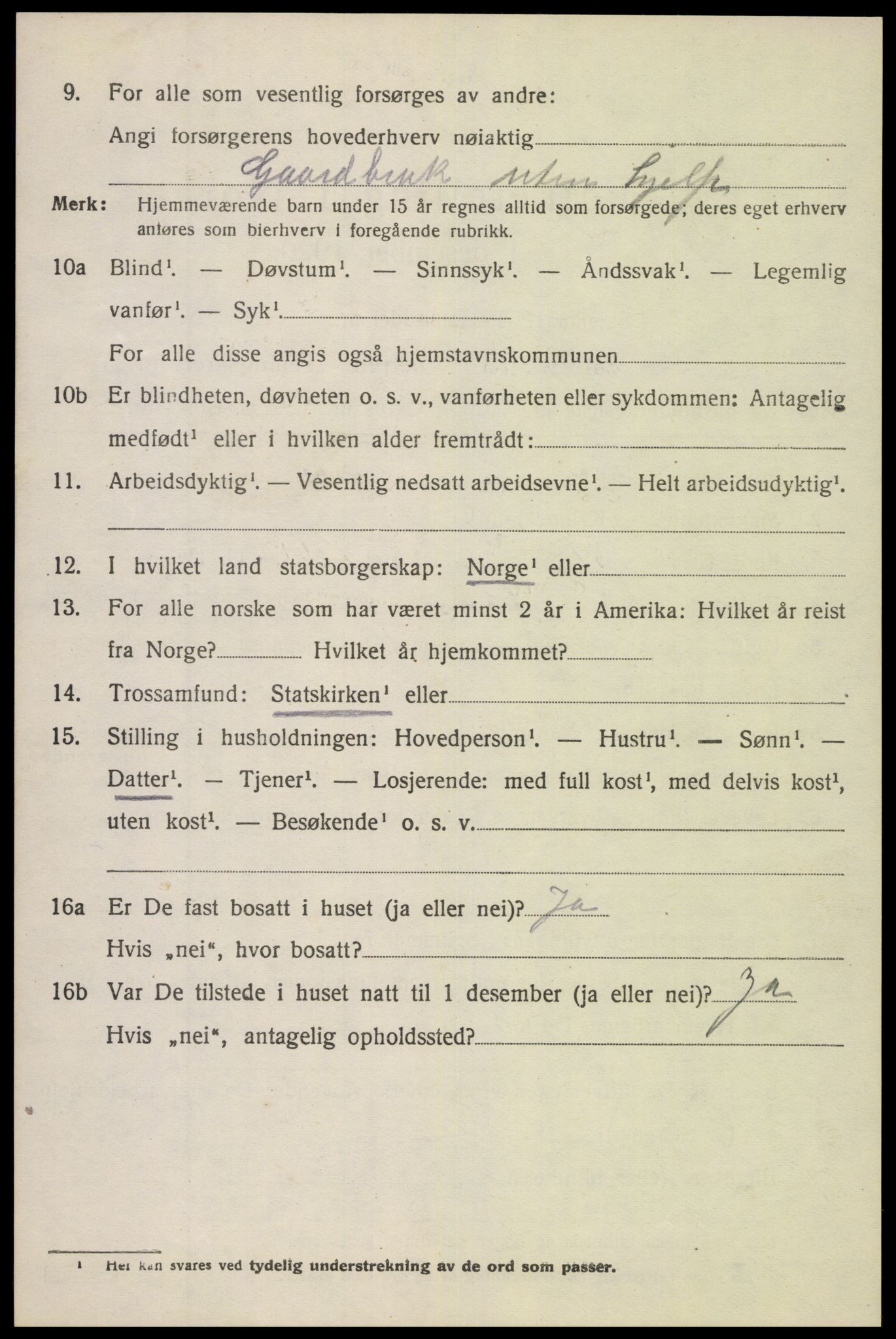 SAK, 1920 census for Gyland, 1920, p. 1051