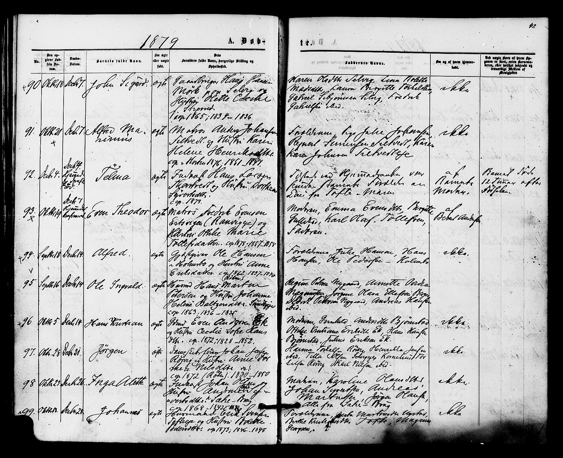 Hurum kirkebøker, AV/SAKO-A-229/F/Fa/L0013: Parish register (official) no. 13, 1876-1881, p. 42