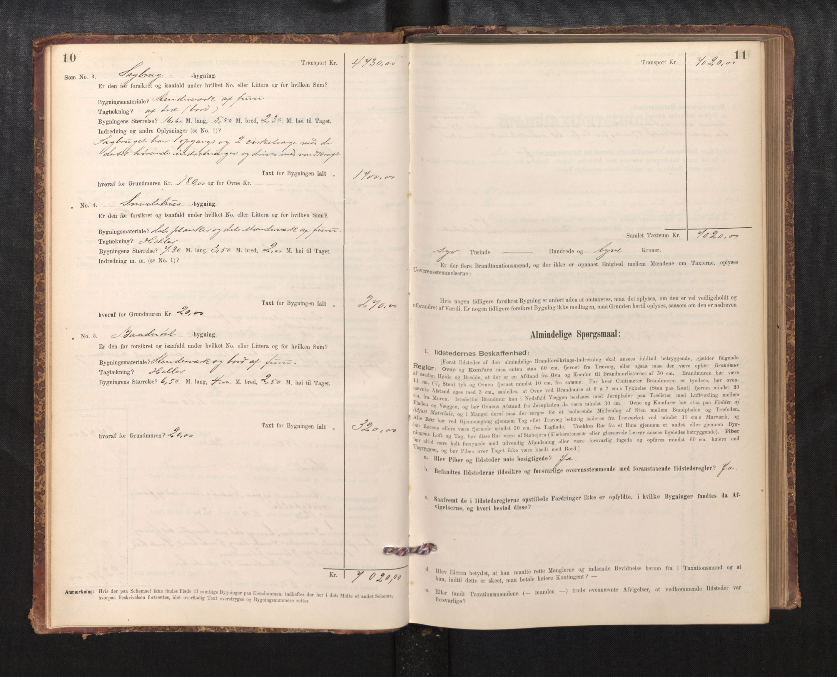 Lensmannen i Os, AV/SAB-A-34101/0012/L0008: Branntakstprotokoll, skjematakst, 1894-1915, p. 10-11