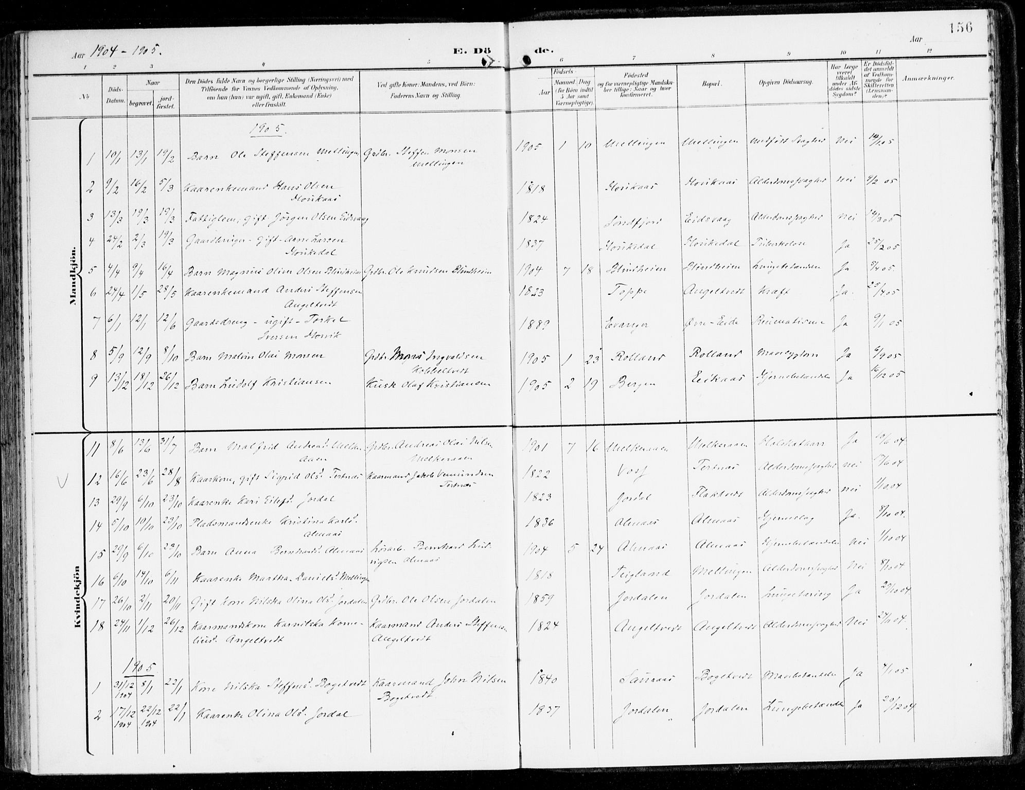 Hamre sokneprestembete, SAB/A-75501/H/Ha/Haa/Haad/L0002: Parish register (official) no. D 2, 1899-1916, p. 156
