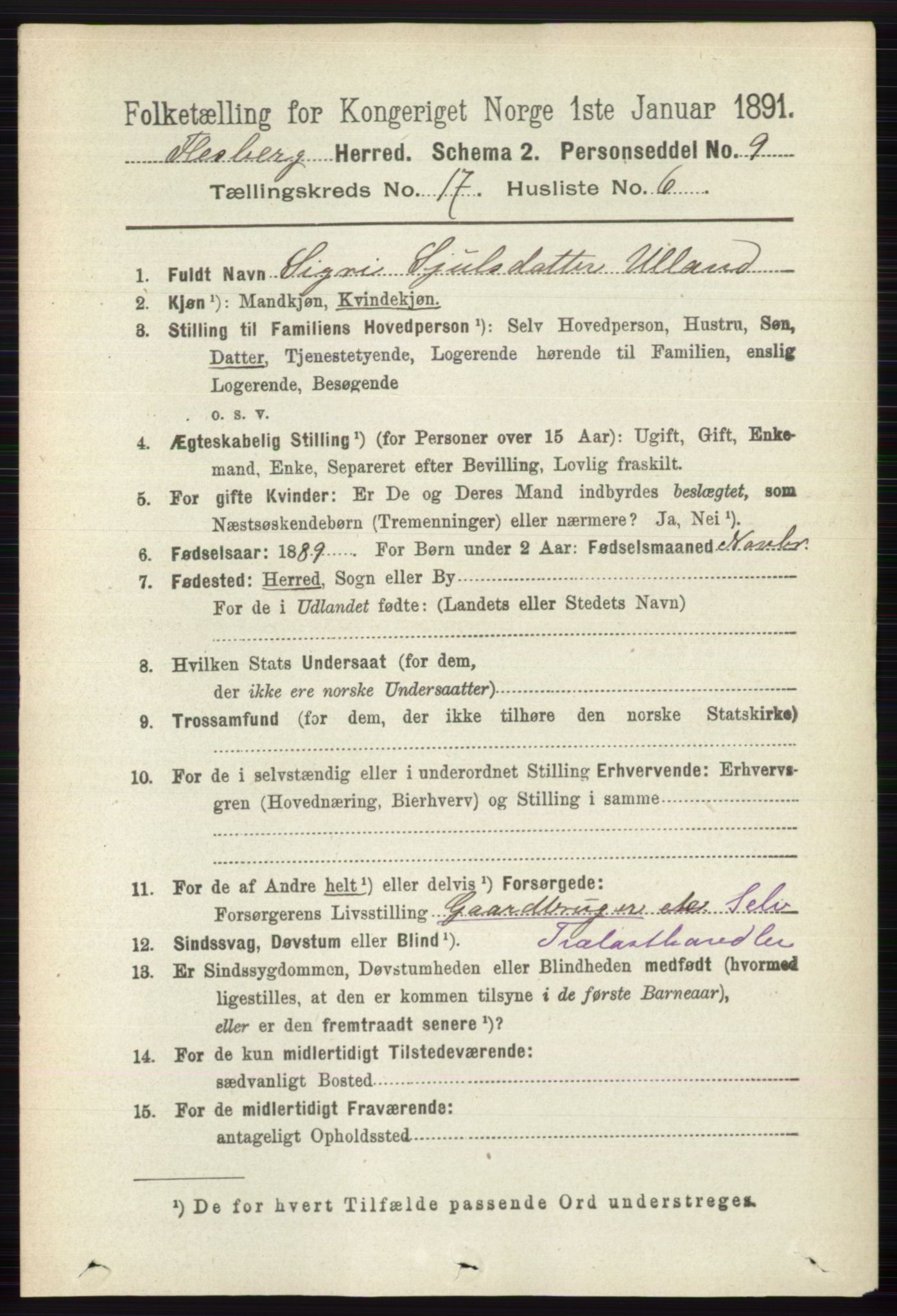 RA, 1891 census for 0631 Flesberg, 1891, p. 3021
