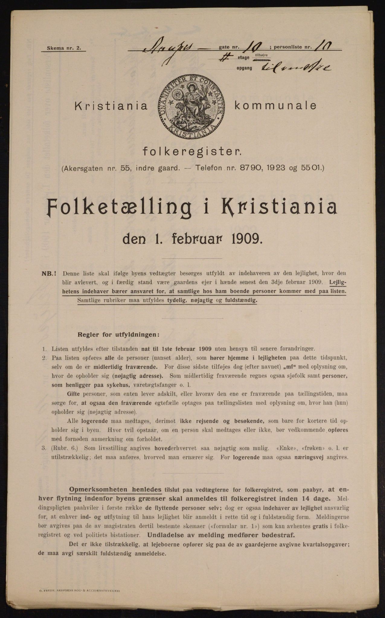 OBA, Municipal Census 1909 for Kristiania, 1909, p. 2098