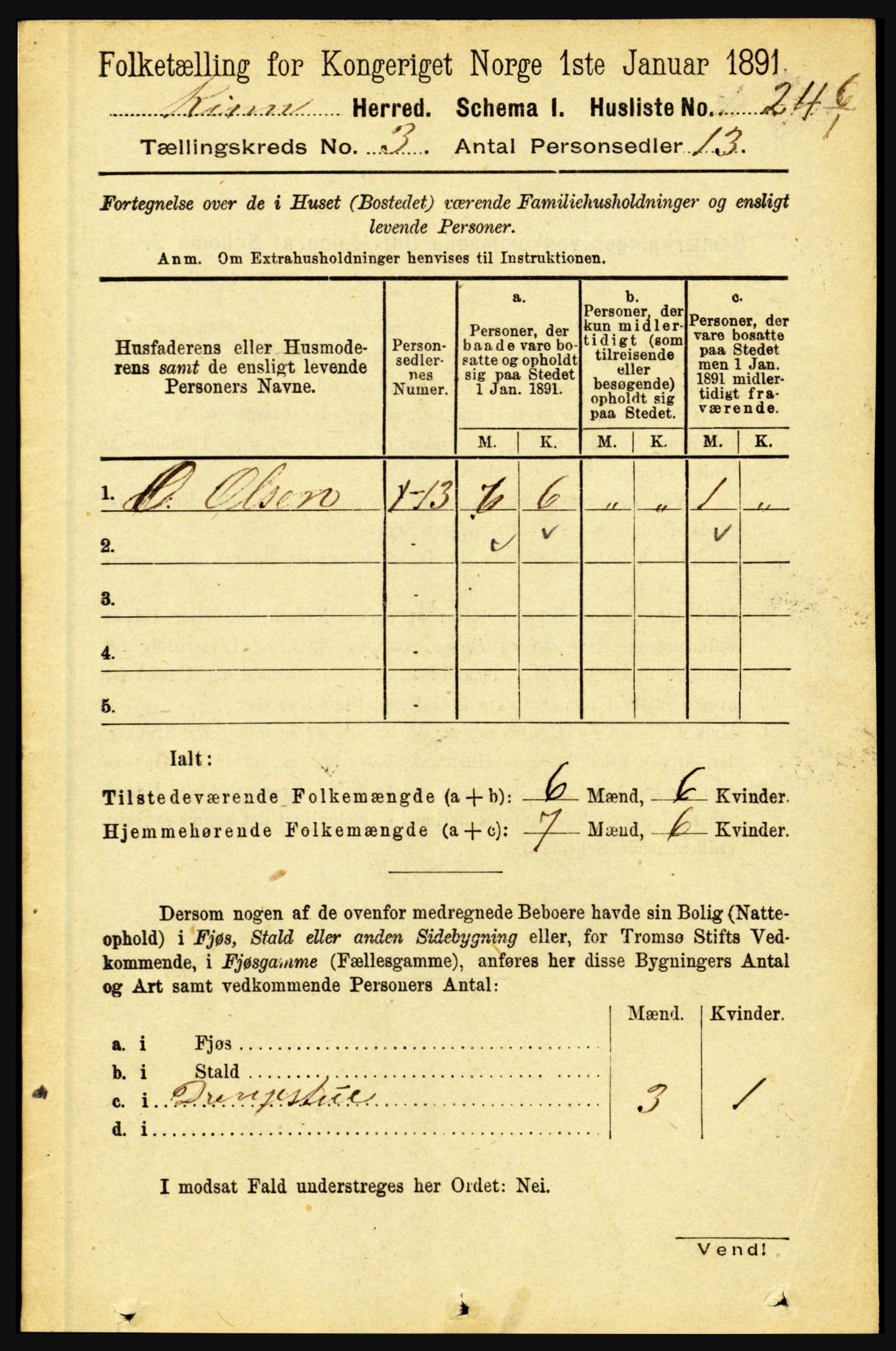 RA, 1891 census for 1437 Kinn, 1891, p. 907