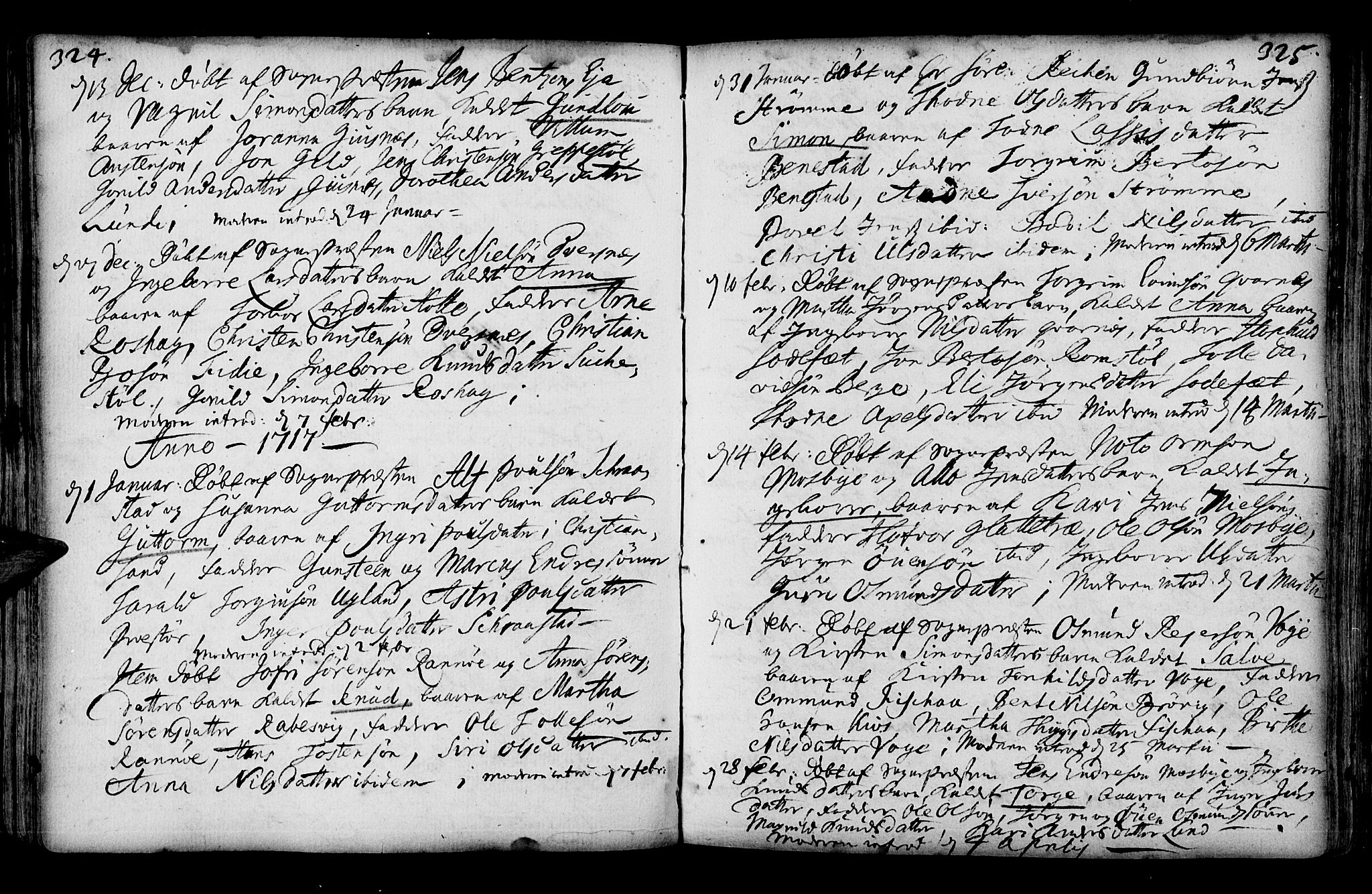 Oddernes sokneprestkontor, SAK/1111-0033/F/Fa/Faa/L0001: Parish register (official) no. A 1, 1692-1718, p. 324-325
