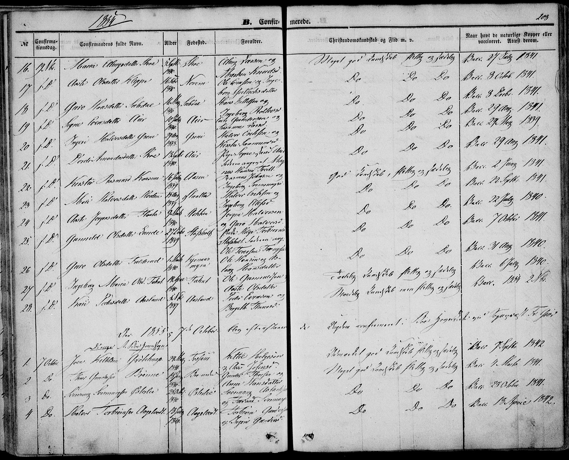 Bø kirkebøker, AV/SAKO-A-257/F/Fa/L0008: Parish register (official) no. 8, 1849-1861, p. 208