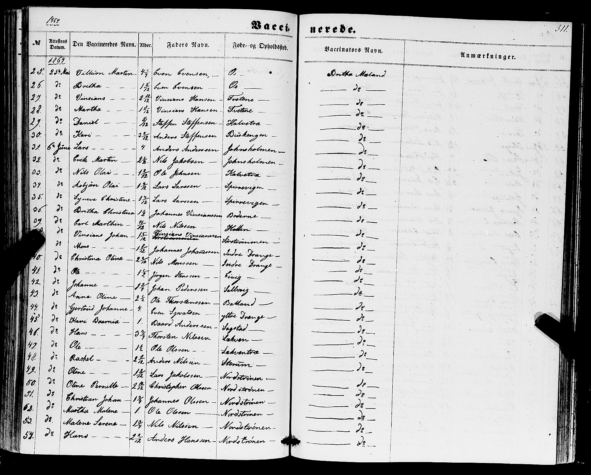 Os sokneprestembete, AV/SAB-A-99929: Parish register (official) no. A 17, 1860-1873, p. 311