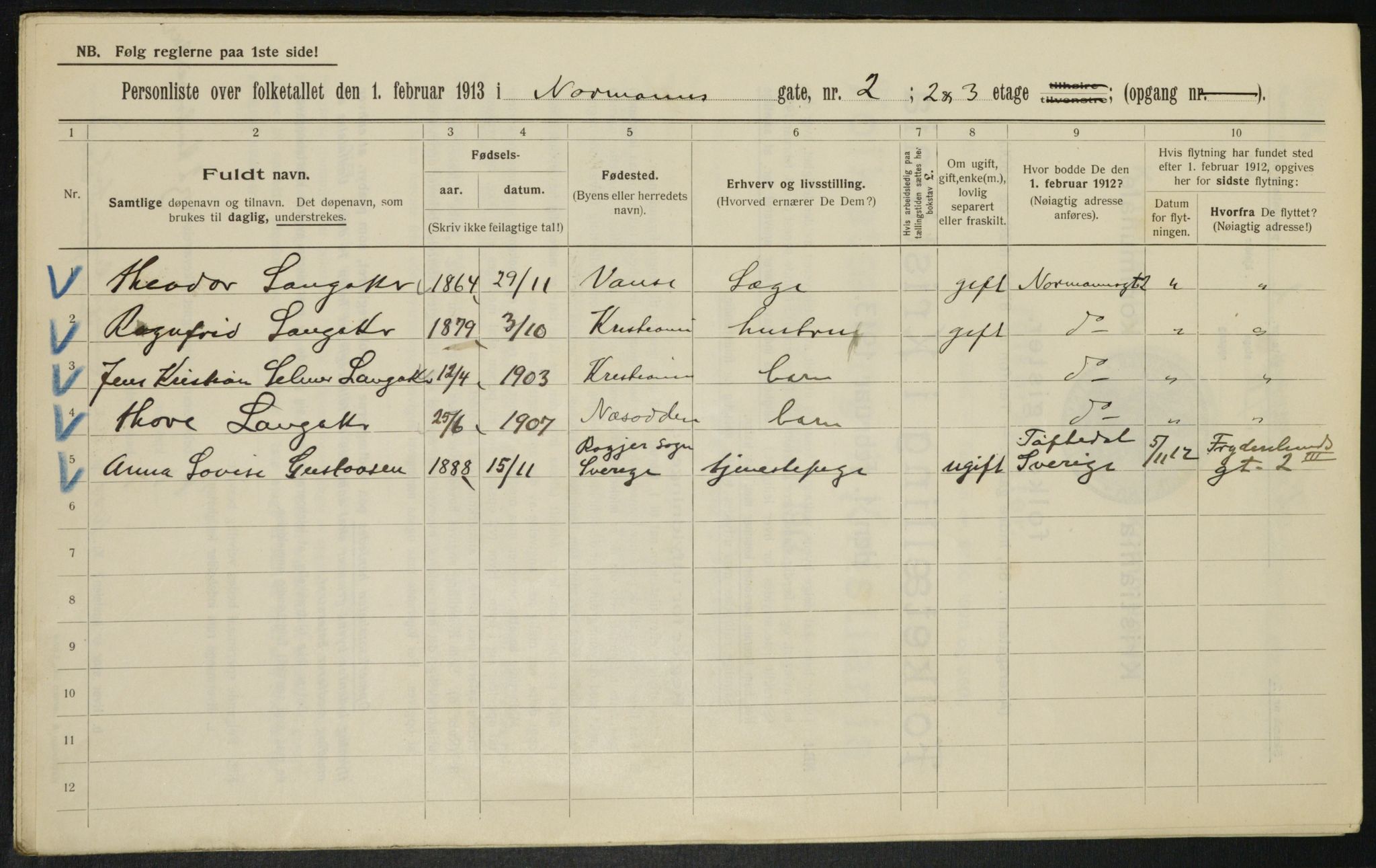 OBA, Municipal Census 1913 for Kristiania, 1913, p. 73520