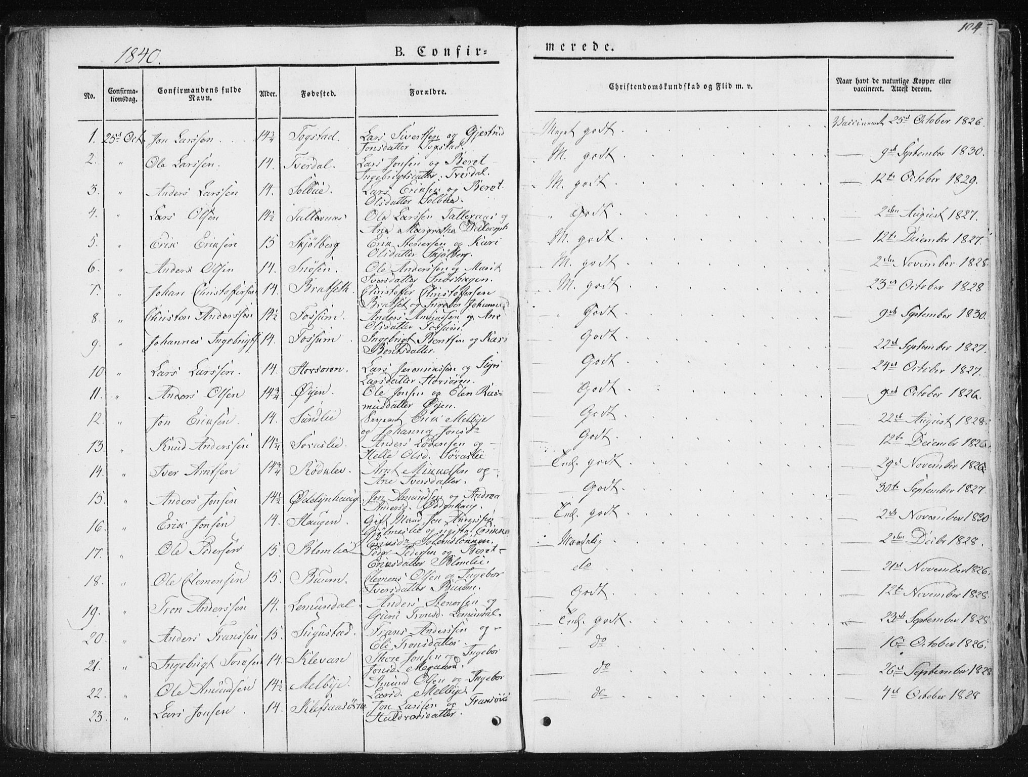 Ministerialprotokoller, klokkerbøker og fødselsregistre - Sør-Trøndelag, SAT/A-1456/668/L0805: Parish register (official) no. 668A05, 1840-1853, p. 104