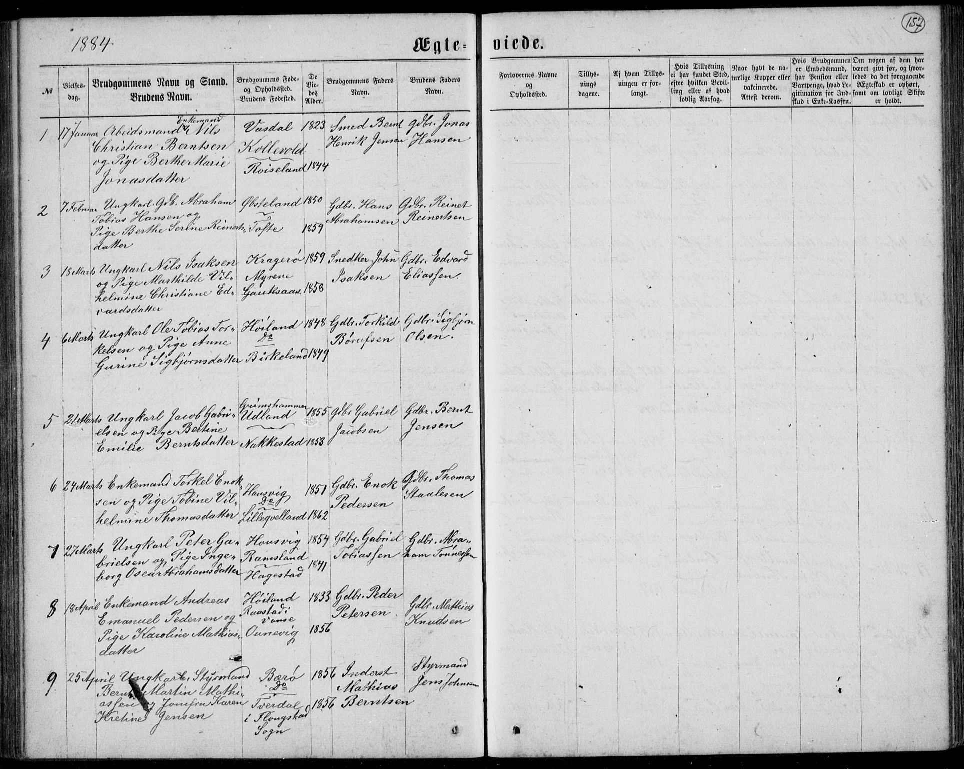 Lyngdal sokneprestkontor, SAK/1111-0029/F/Fb/Fbc/L0004: Parish register (copy) no. B 4, 1878-1896, p. 157