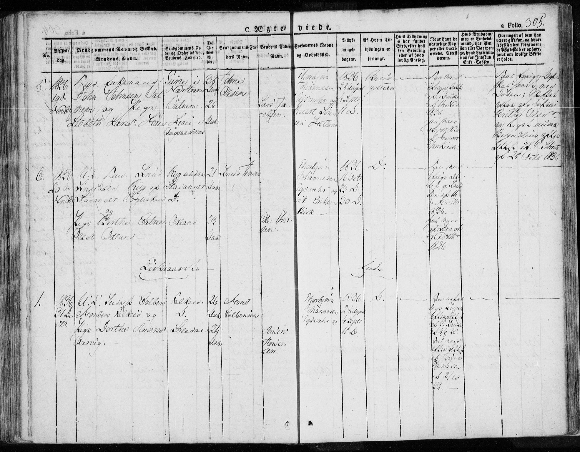 Tysvær sokneprestkontor, SAST/A -101864/H/Ha/Haa/L0001: Parish register (official) no. A 1.1, 1831-1856, p. 305