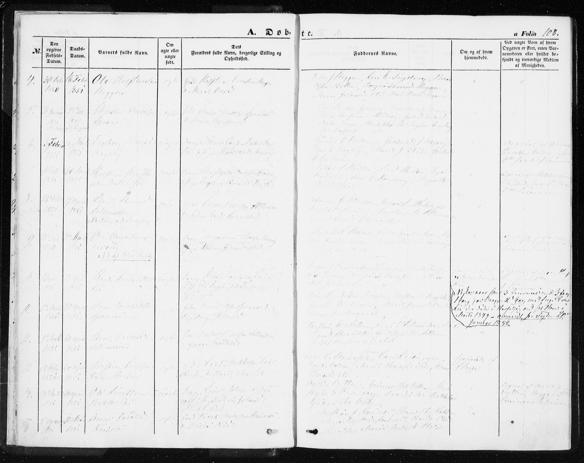 Ministerialprotokoller, klokkerbøker og fødselsregistre - Møre og Romsdal, SAT/A-1454/576/L0883: Parish register (official) no. 576A01, 1849-1865, p. 108