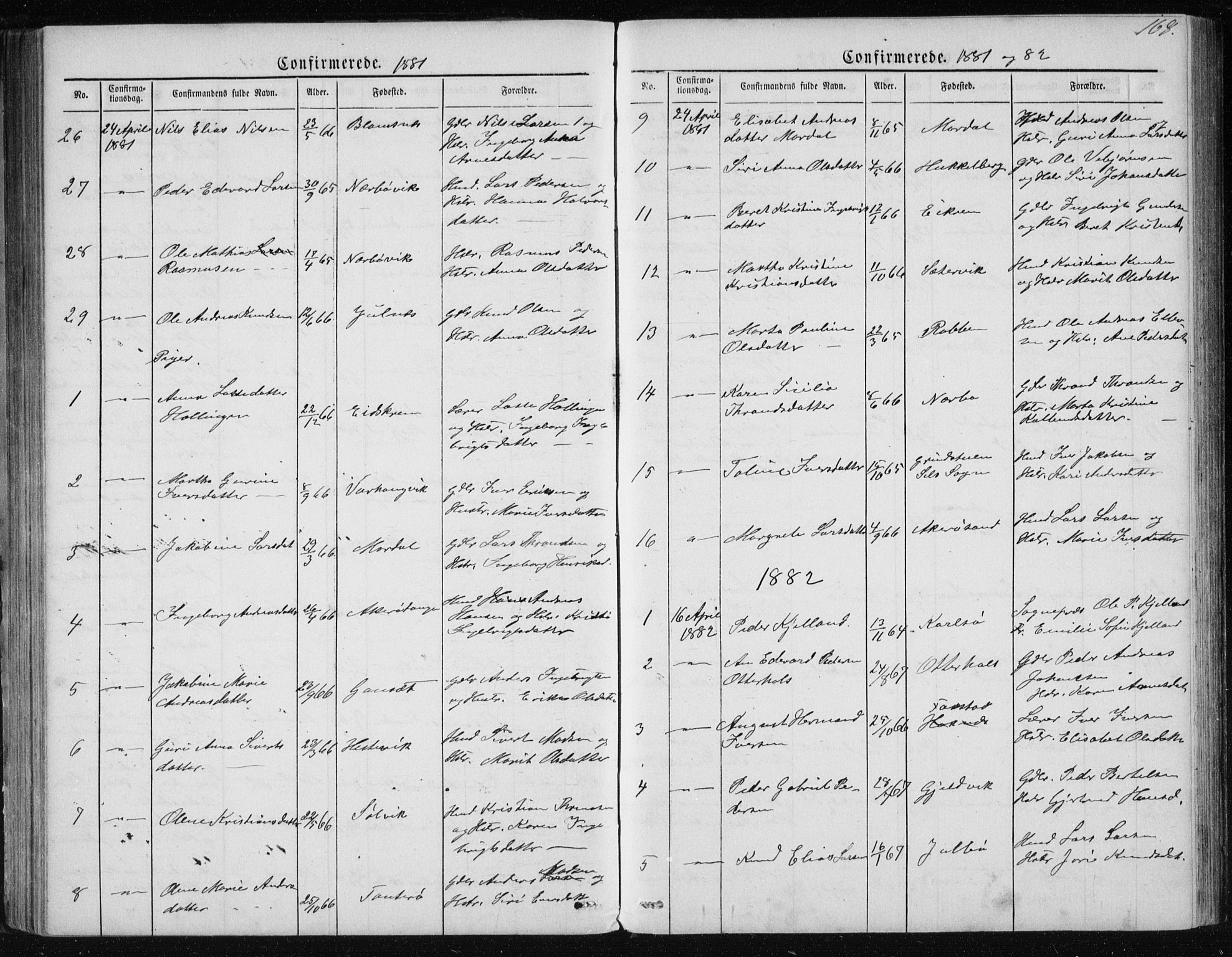 Ministerialprotokoller, klokkerbøker og fødselsregistre - Møre og Romsdal, SAT/A-1454/560/L0724: Parish register (copy) no. 560C01, 1867-1892, p. 168