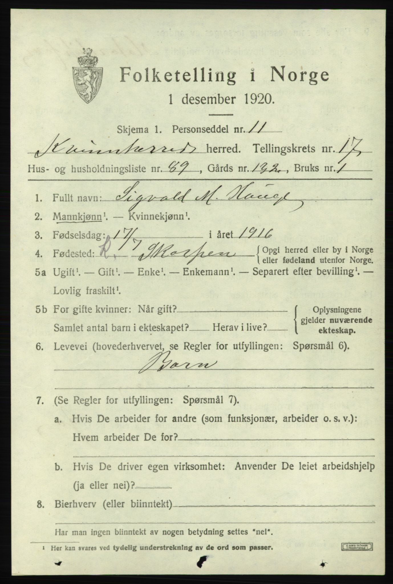 SAB, 1920 census for Kvinnherad, 1920, p. 11588