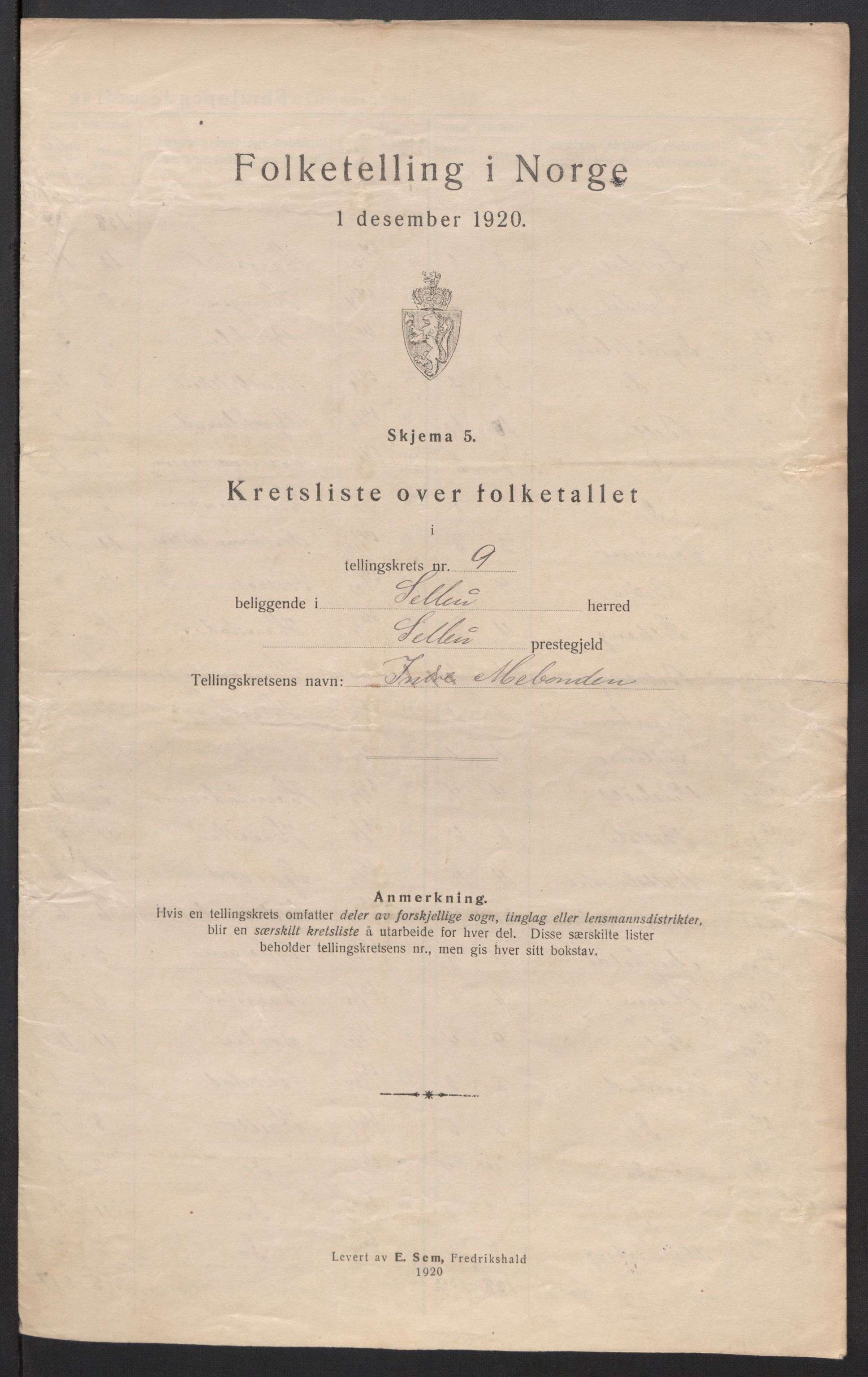 SAT, 1920 census for Selbu, 1920, p. 32