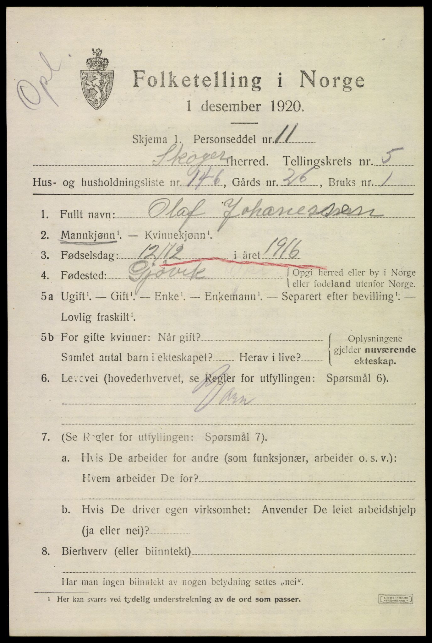 SAKO, 1920 census for Skoger, 1920, p. 13525