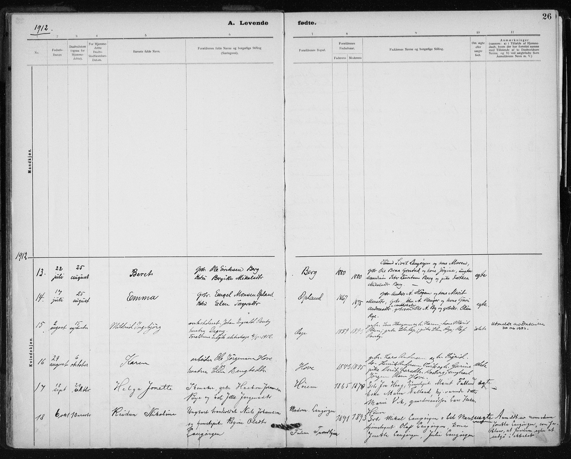 Ministerialprotokoller, klokkerbøker og fødselsregistre - Sør-Trøndelag, SAT/A-1456/612/L0381: Parish register (official) no. 612A13, 1907-1923, p. 26