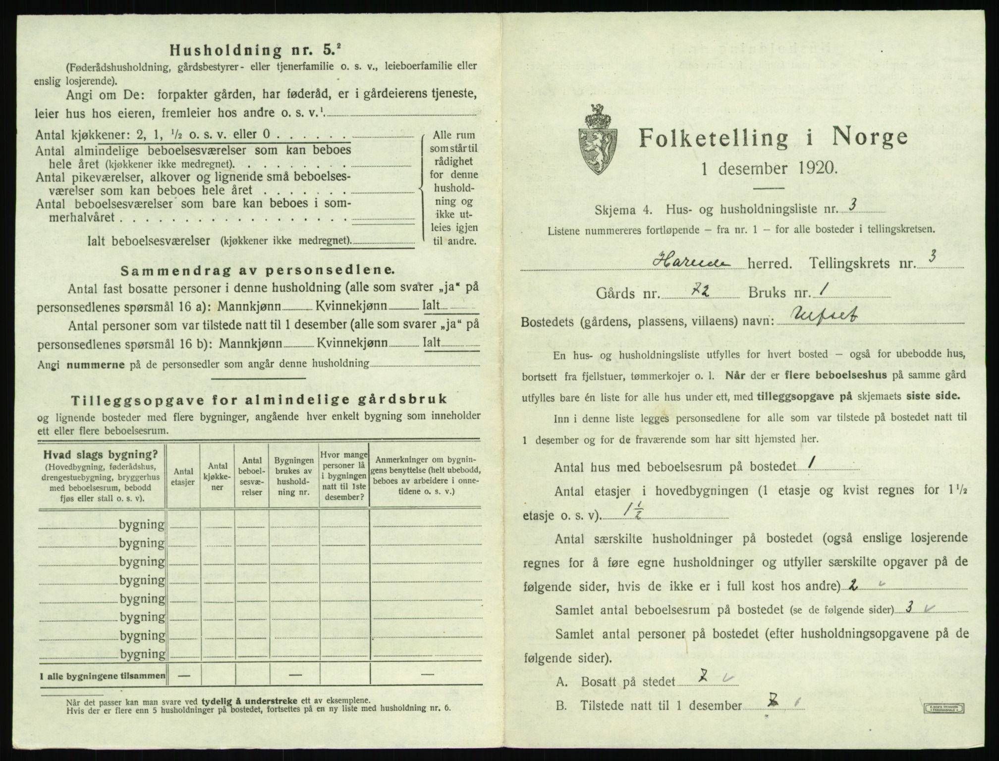 SAT, 1920 census for Hareid, 1920, p. 159