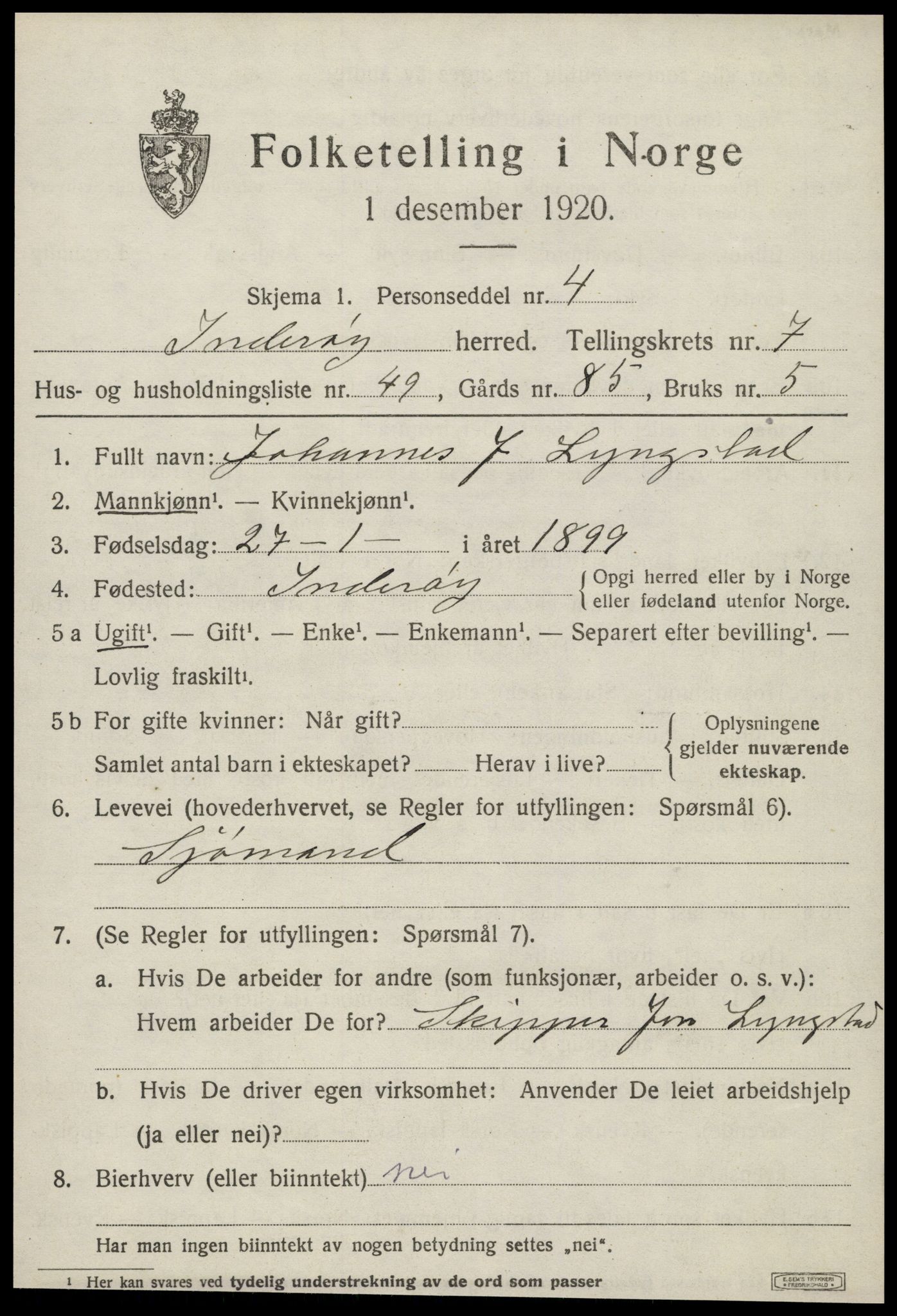SAT, 1920 census for Inderøy, 1920, p. 5567