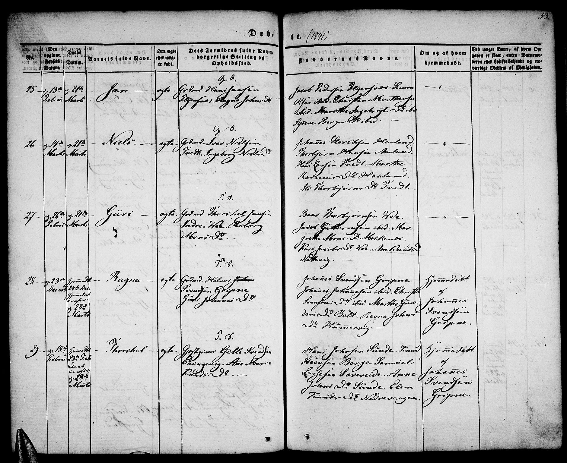 Tysnes sokneprestembete, AV/SAB-A-78601/H/Haa: Parish register (official) no. A 9, 1837-1848, p. 53