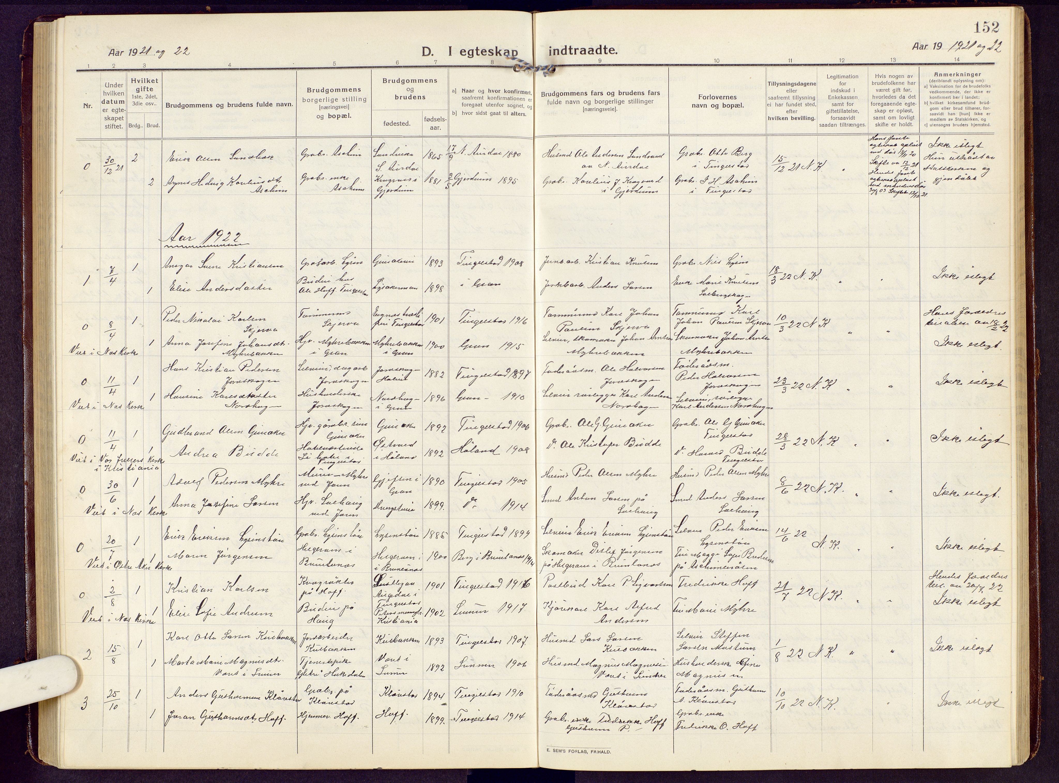 Brandbu prestekontor, SAH/PREST-114/H/Ha/Hab/L0010: Parish register (copy) no. 10, 1916-1930, p. 152