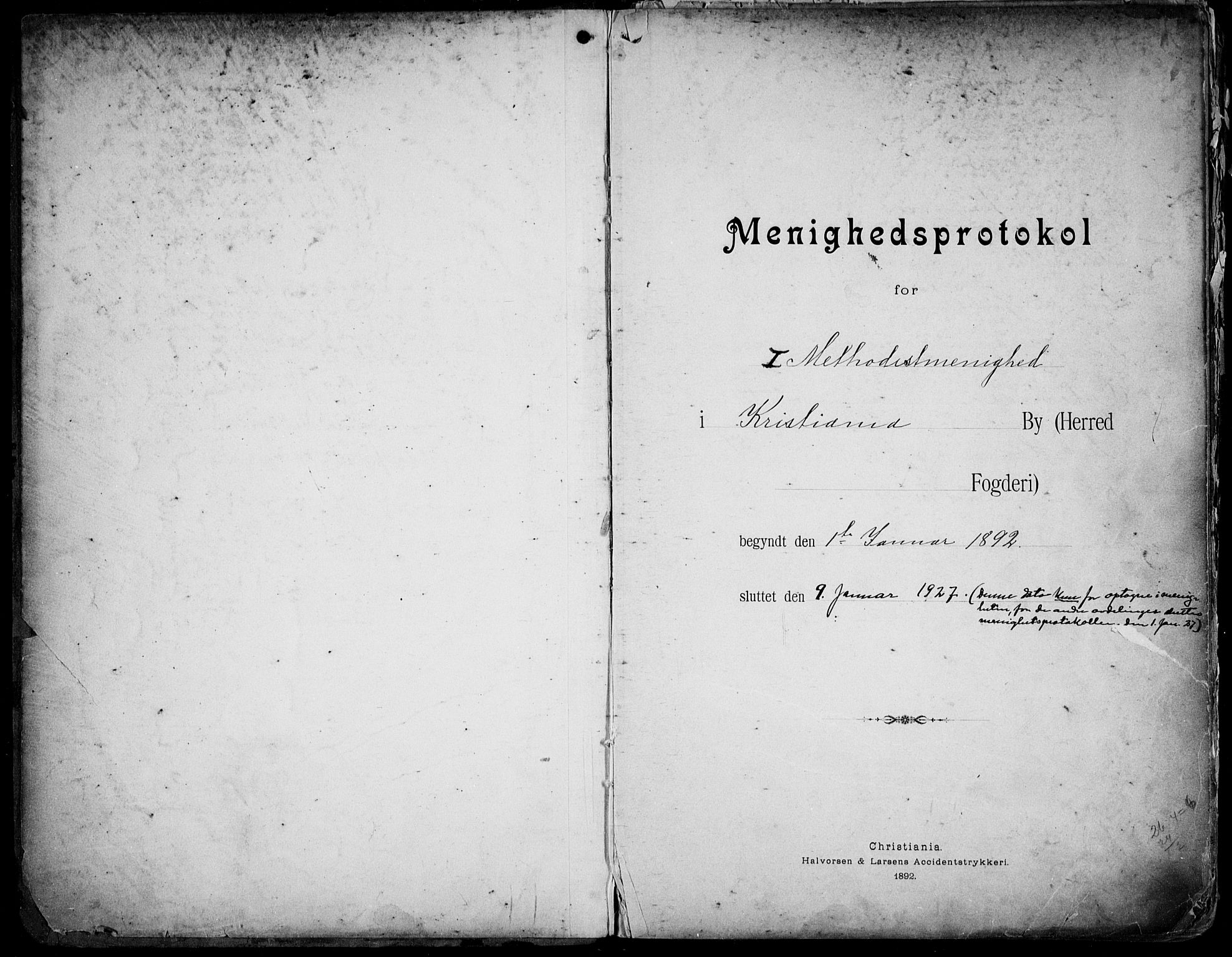 Første Metodistkirke Oslo -  menighetsprotokoller, SAO/PAO-0067/F/L0004: Dissenter register no. 4, 1892-1927