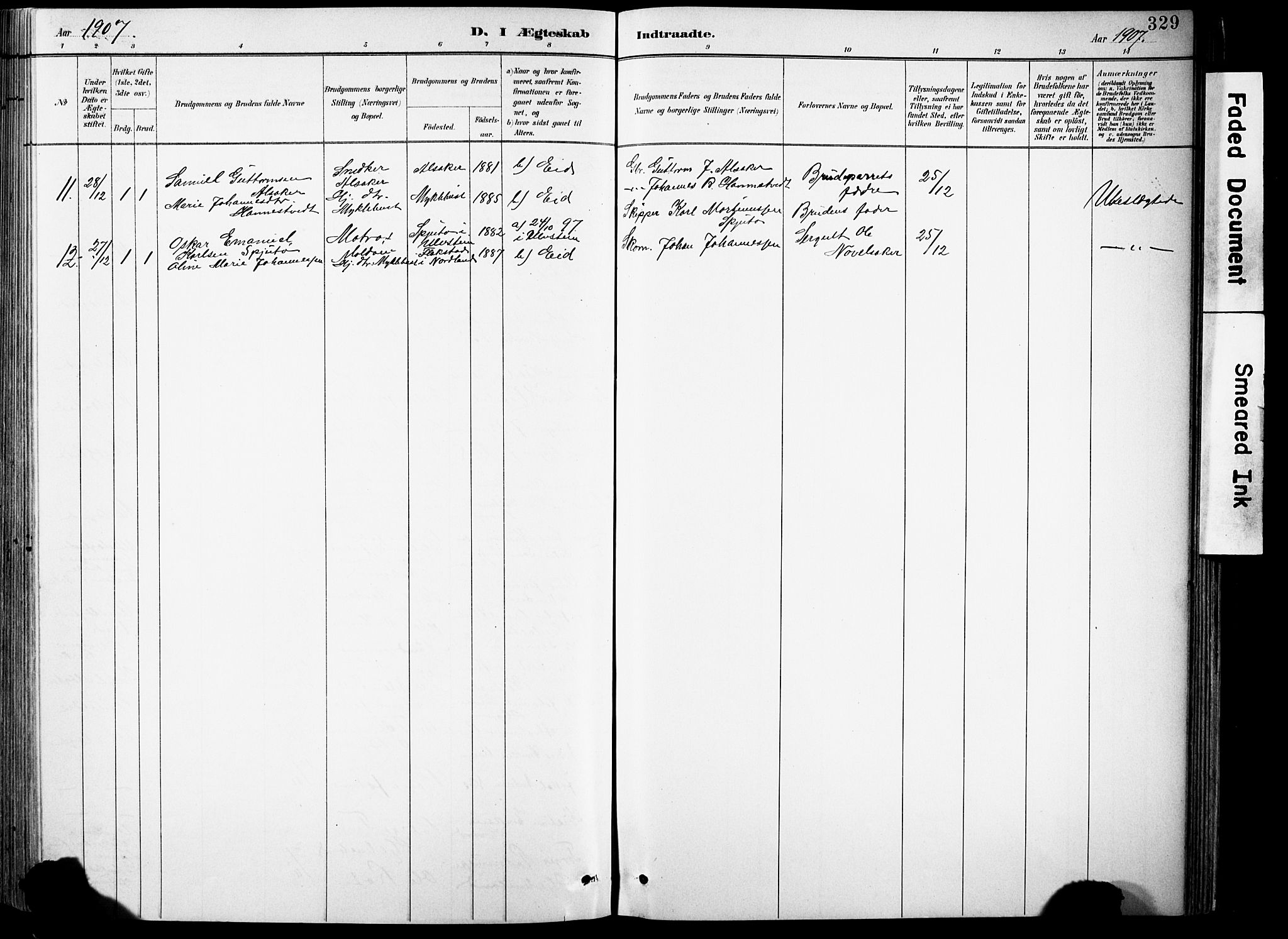 Eid sokneprestembete, AV/SAB-A-82301/H/Hab/Habb/L0002: Parish register (copy) no. B 2, 1882-1907, p. 329