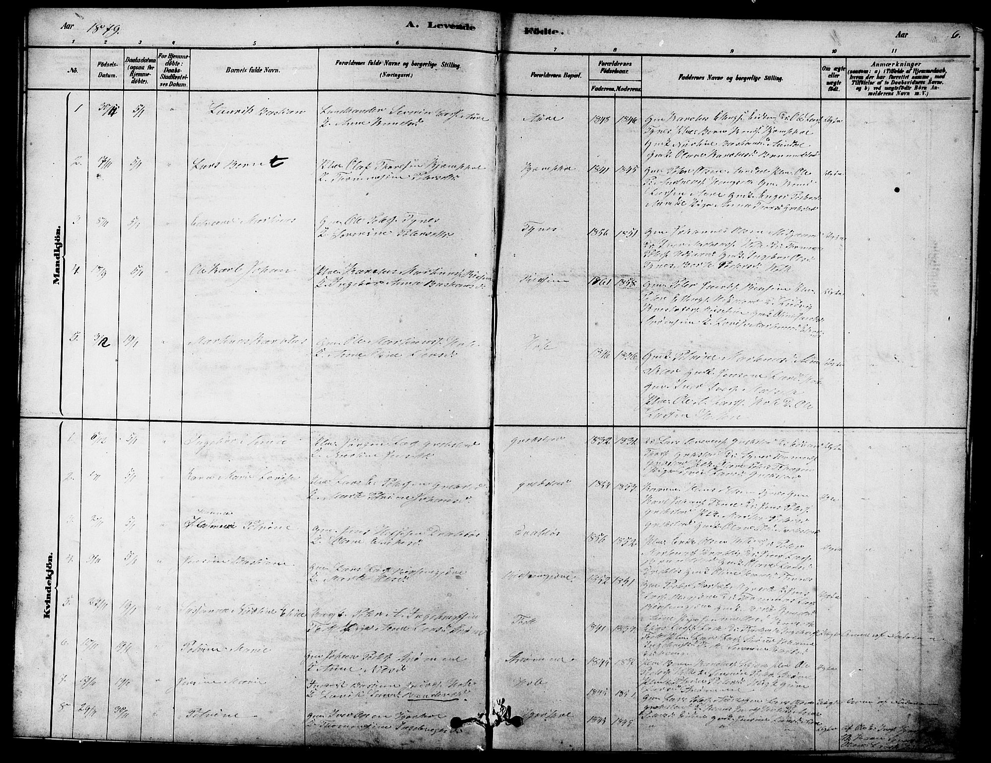 Ministerialprotokoller, klokkerbøker og fødselsregistre - Møre og Romsdal, SAT/A-1454/523/L0339: Parish register (copy) no. 523C02, 1878-1891, p. 6
