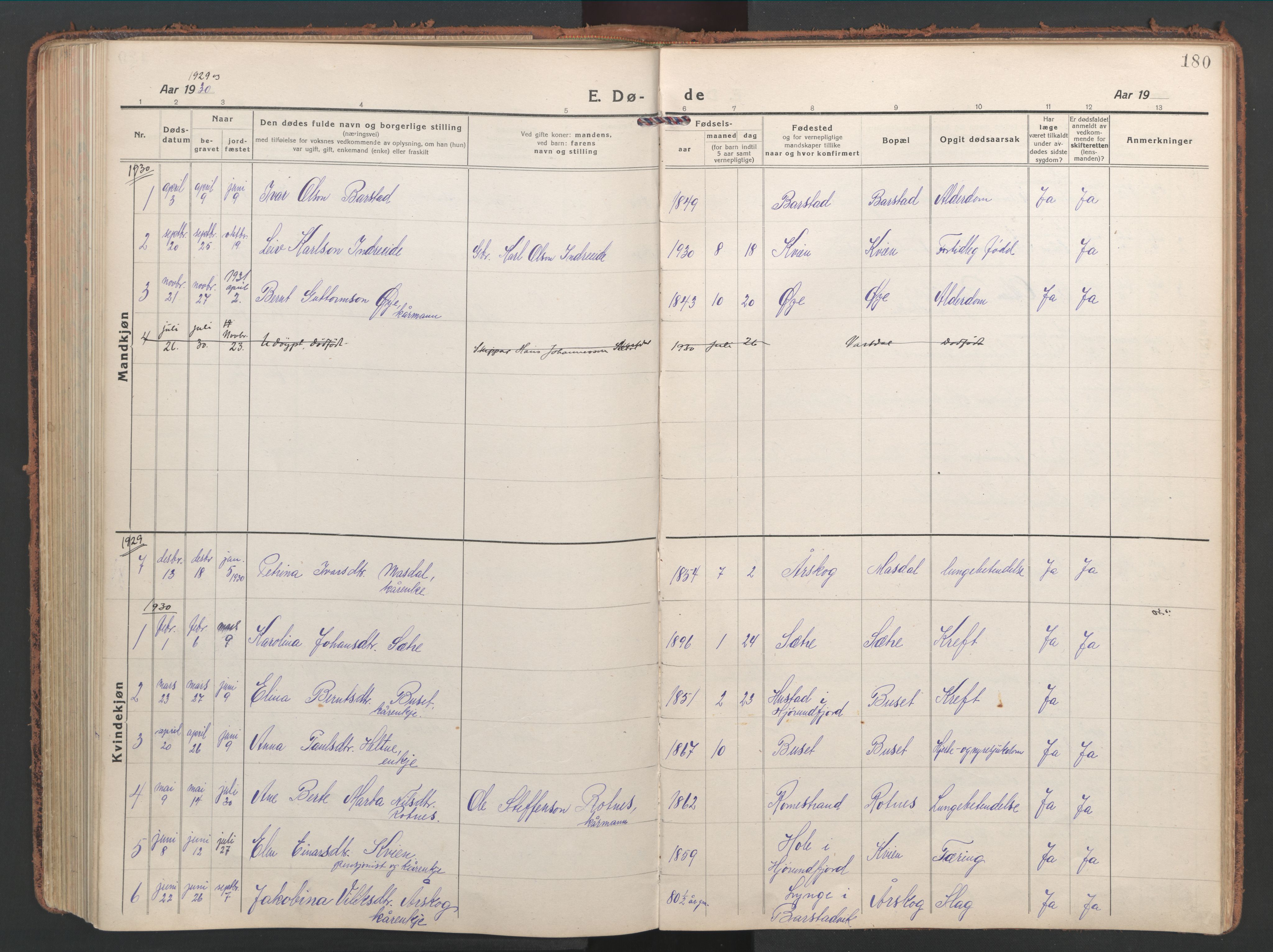 Ministerialprotokoller, klokkerbøker og fødselsregistre - Møre og Romsdal, AV/SAT-A-1454/514/L0202: Parish register (copy) no. 514C02, 1916-1944, p. 180