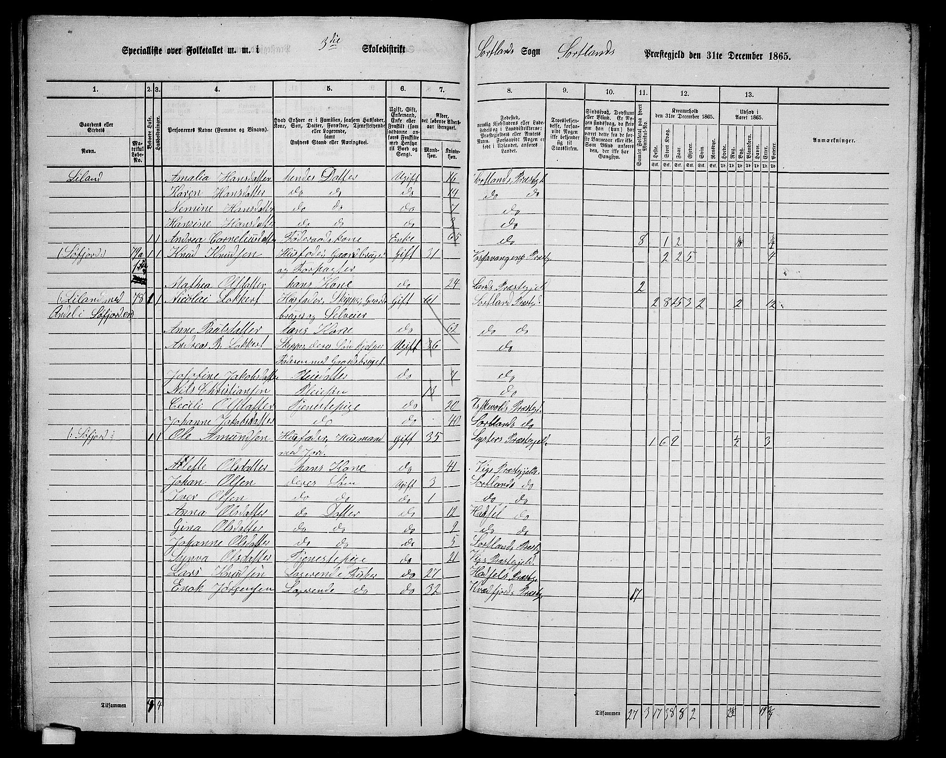 RA, 1865 census for Sortland, 1865, p. 63