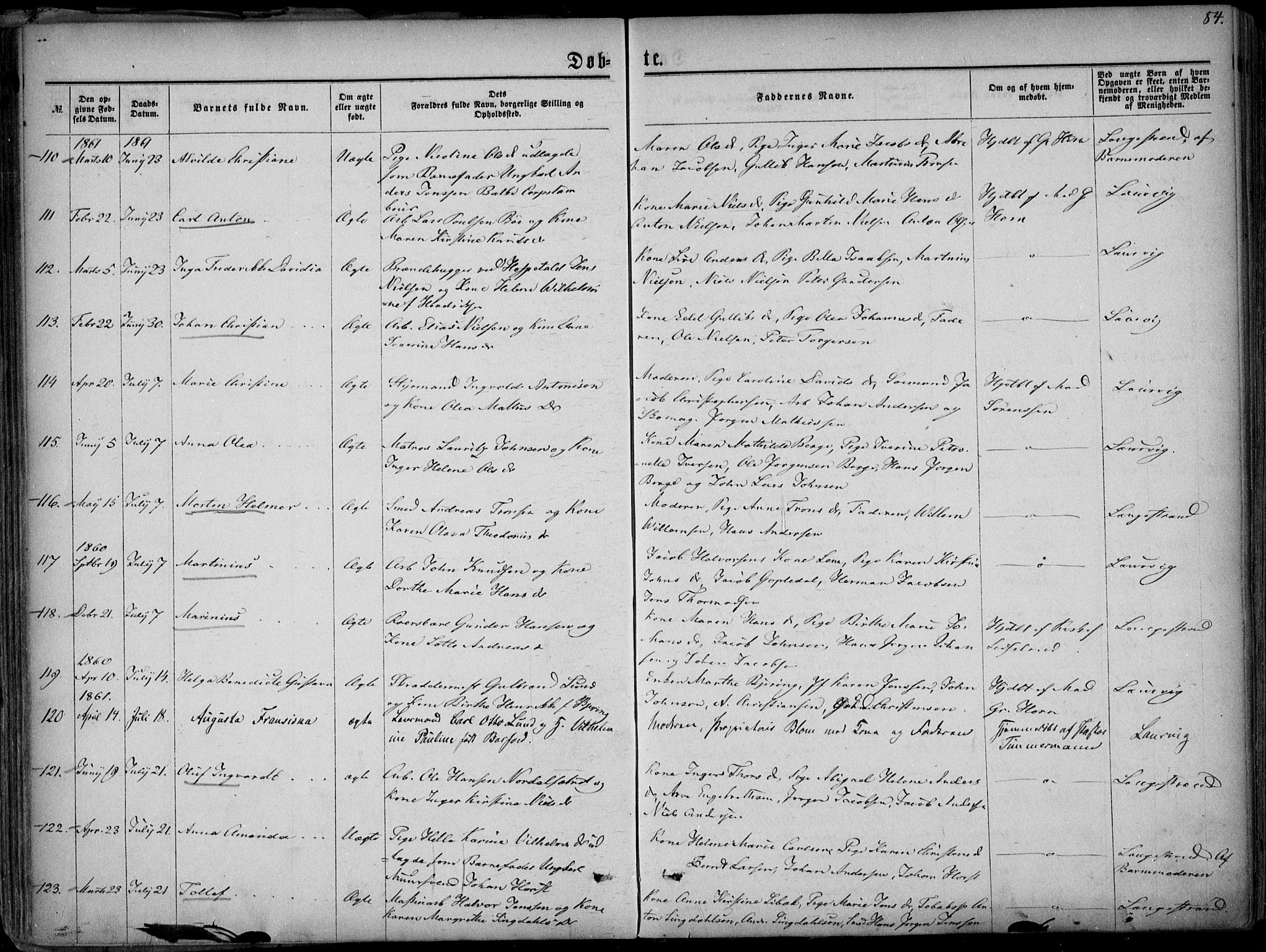 Larvik kirkebøker, AV/SAKO-A-352/F/Fa/L0004: Parish register (official) no. I 4, 1856-1870, p. 84