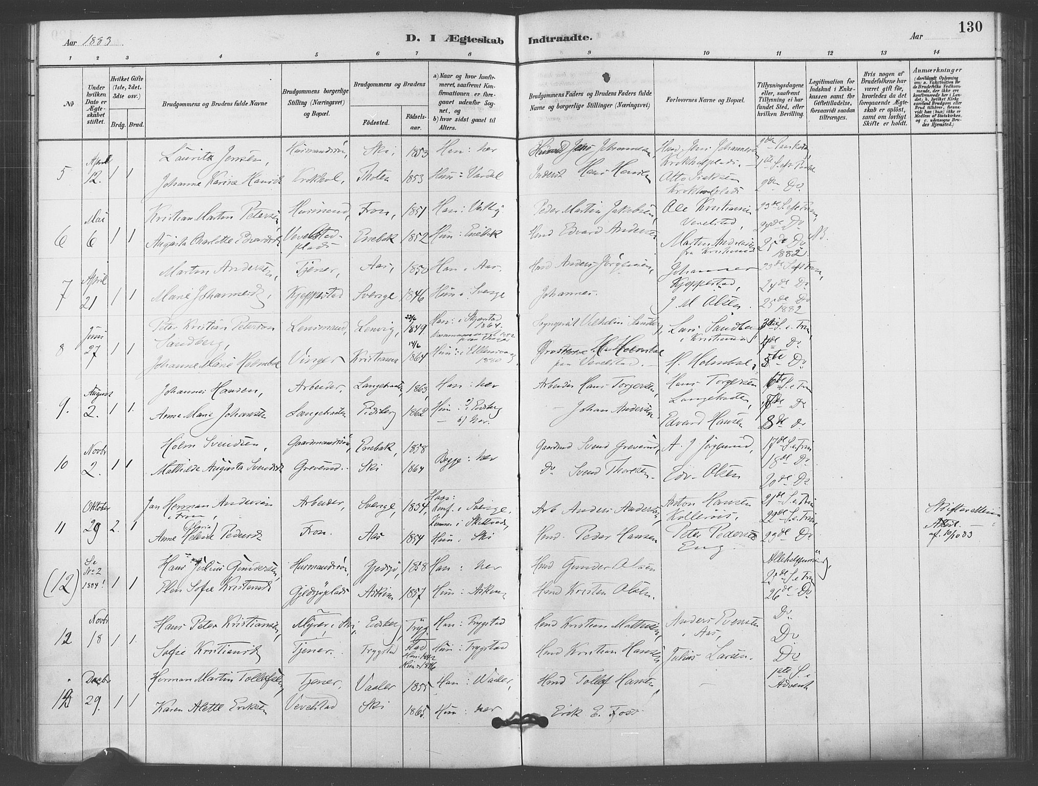 Kråkstad prestekontor Kirkebøker, AV/SAO-A-10125a/F/Fb/L0001: Parish register (official) no. II 1, 1880-1892, p. 130