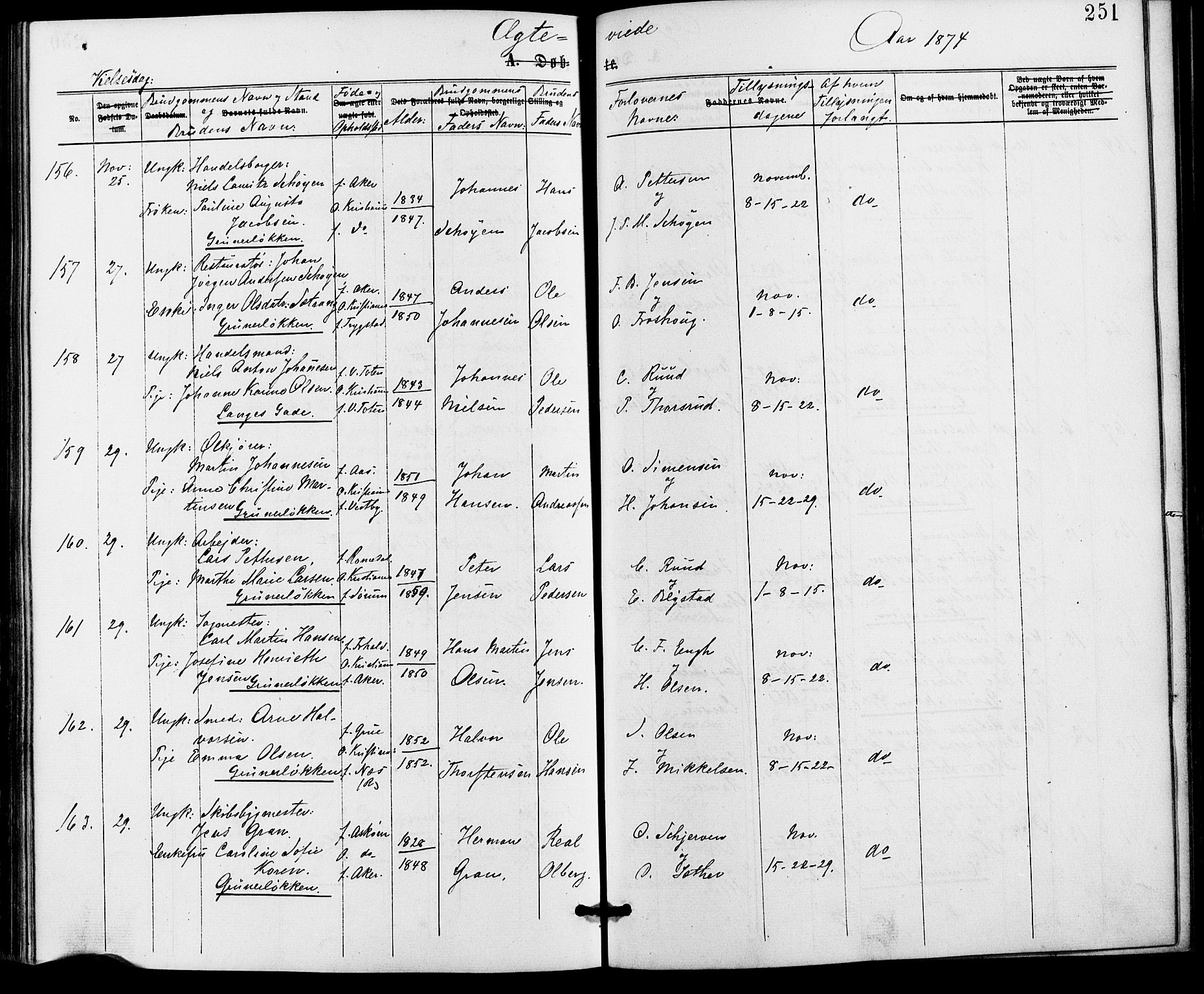 Gamle Aker prestekontor Kirkebøker, SAO/A-10617a/G/L0003: Parish register (copy) no. 3, 1869-1874, p. 251