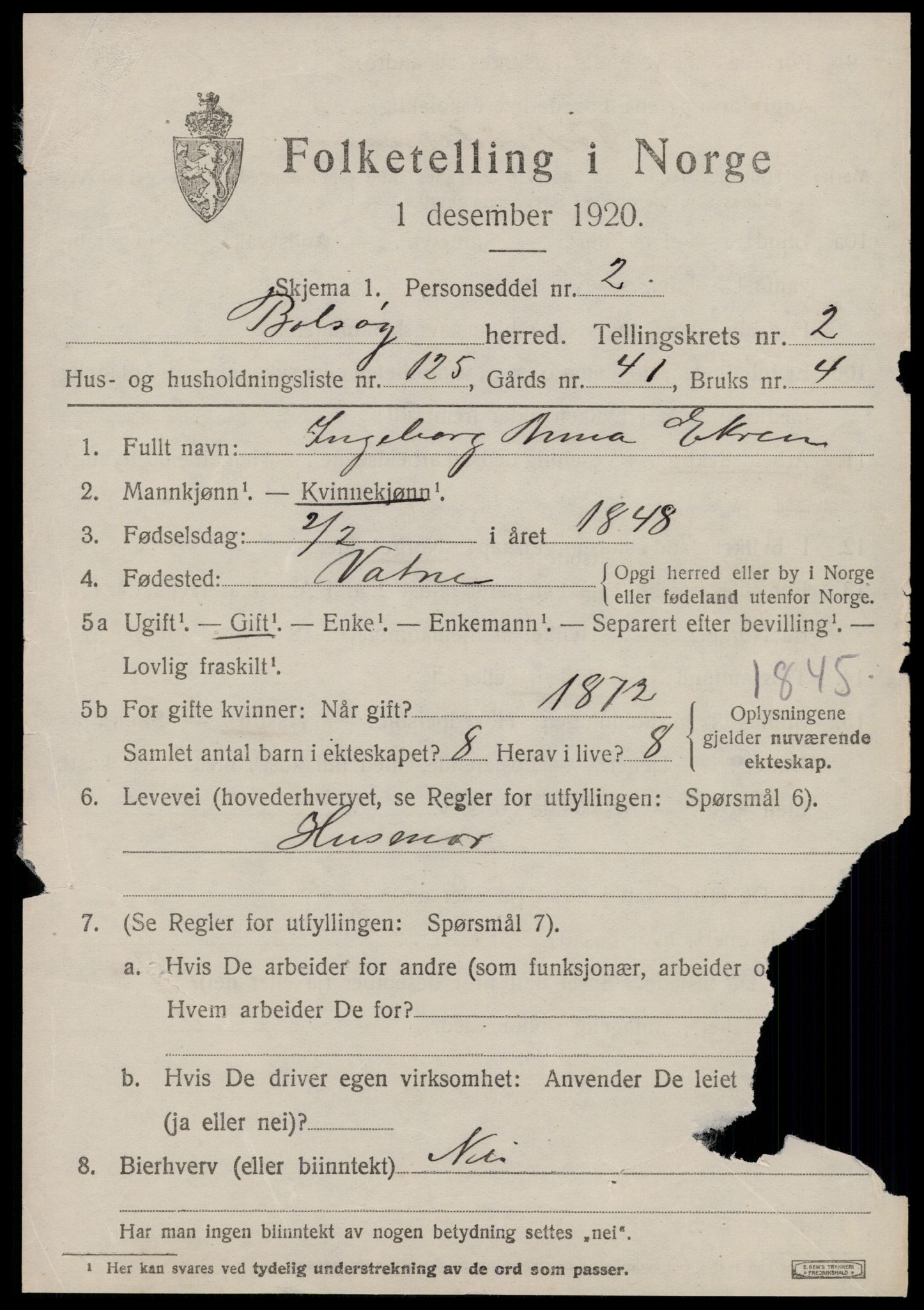 SAT, 1920 census for Bolsøy, 1920, p. 6549