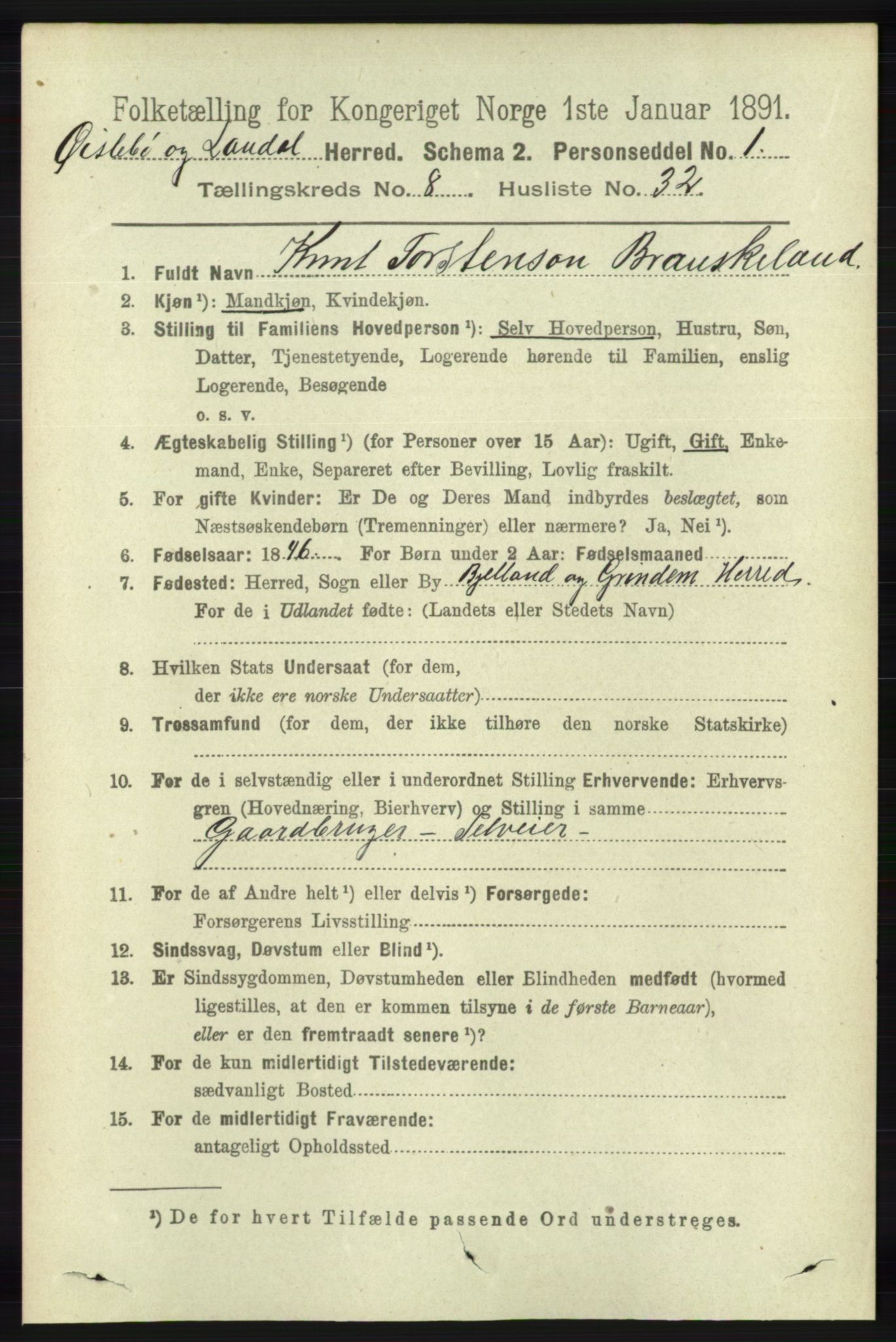 RA, 1891 census for 1021 Øyslebø og Laudal, 1891, p. 2270