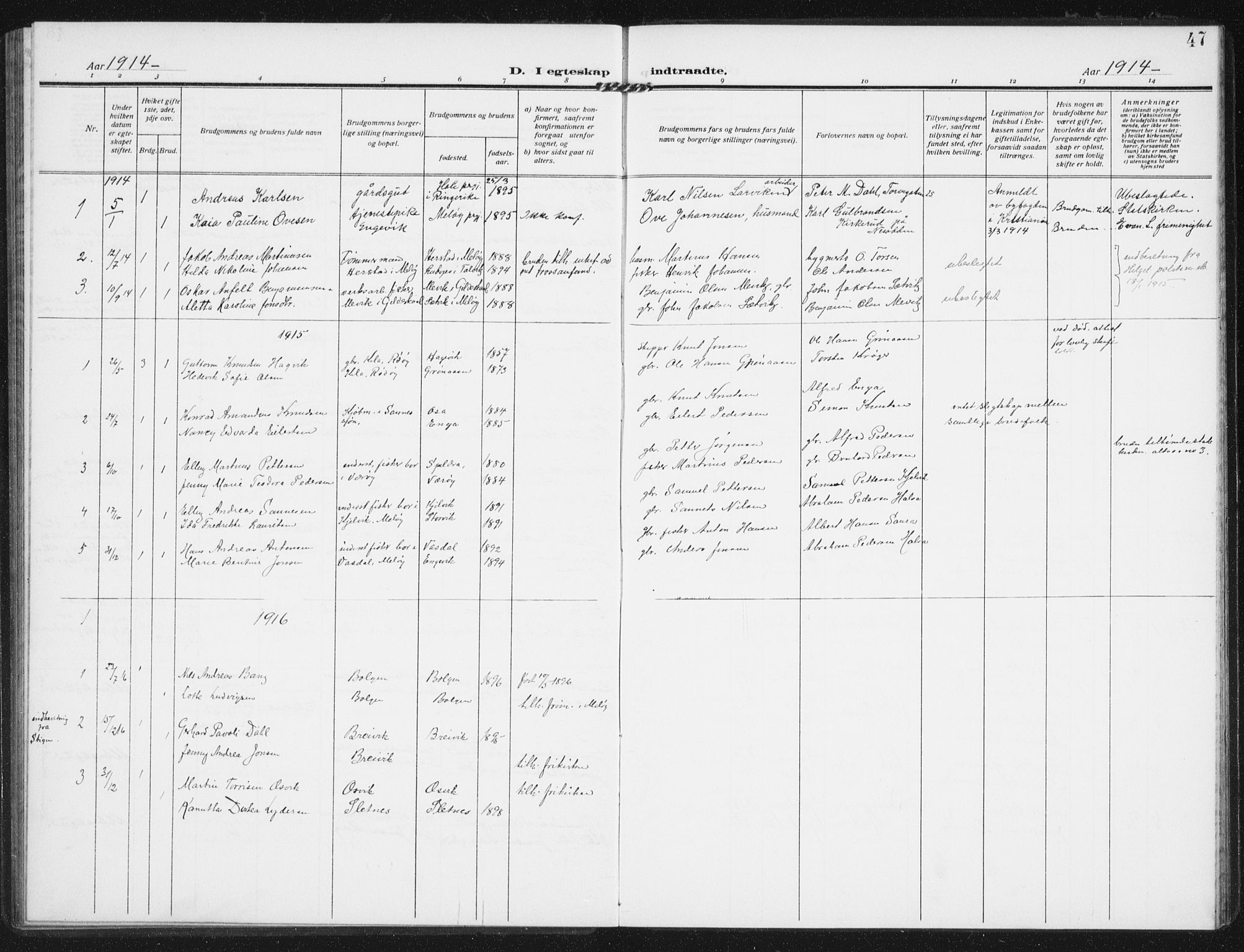 Ministerialprotokoller, klokkerbøker og fødselsregistre - Nordland, AV/SAT-A-1459/843/L0629: Parish register (official) no. 843A04, 1907-1925, p. 47