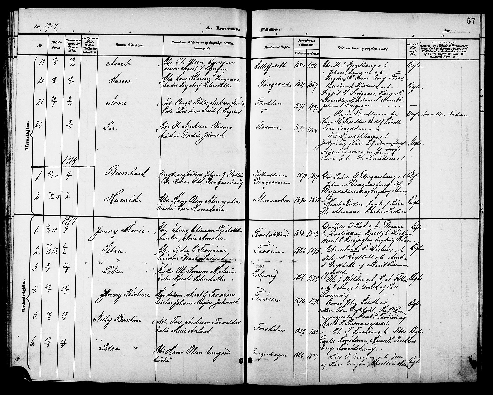Ministerialprotokoller, klokkerbøker og fødselsregistre - Sør-Trøndelag, AV/SAT-A-1456/688/L1029: Parish register (copy) no. 688C04, 1899-1915, p. 57