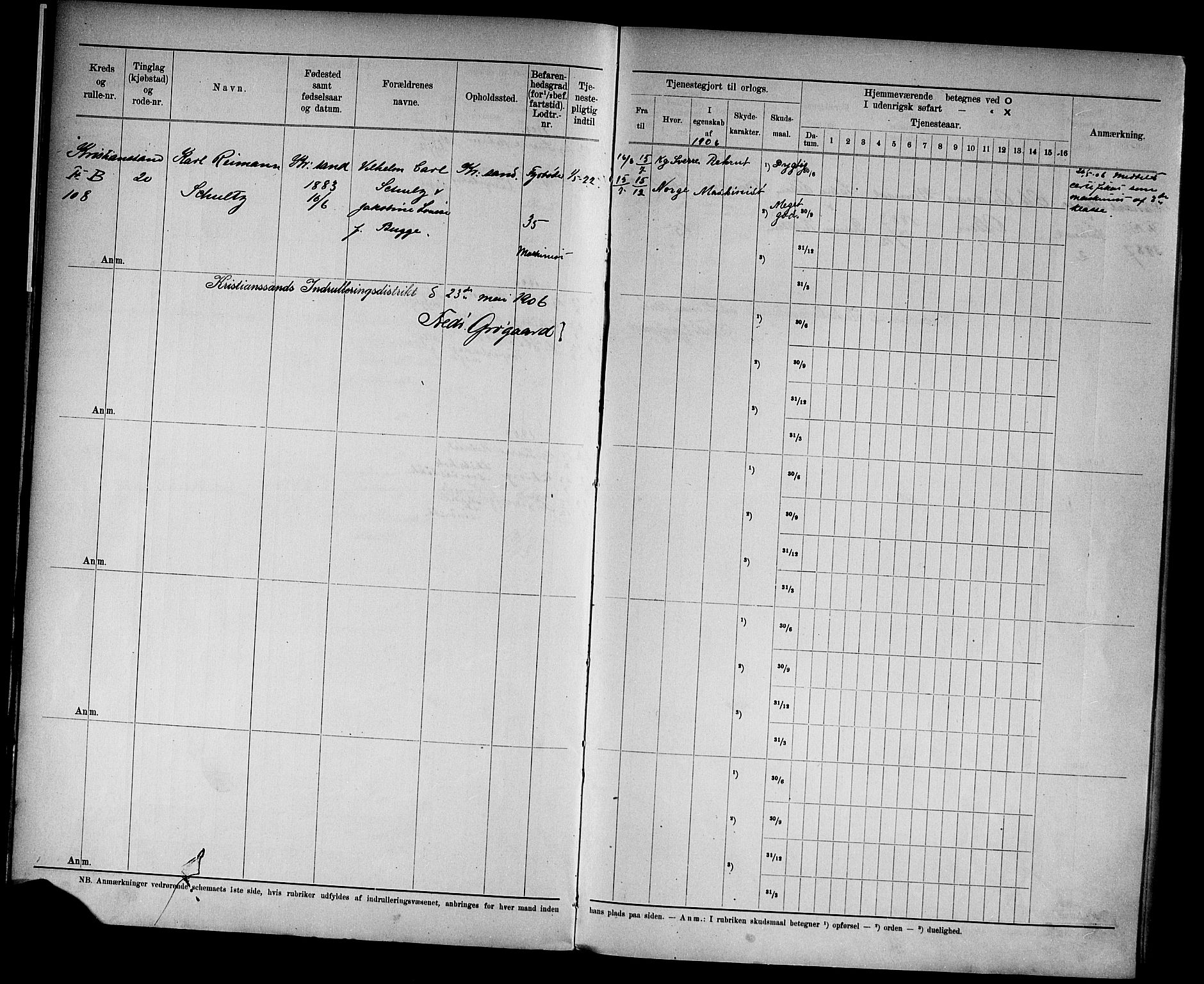 Kristiansand mønstringskrets, AV/SAK-2031-0015/F/Fd/L0008: Rulle sjøvernepliktige, C-8, 1906, p. 14