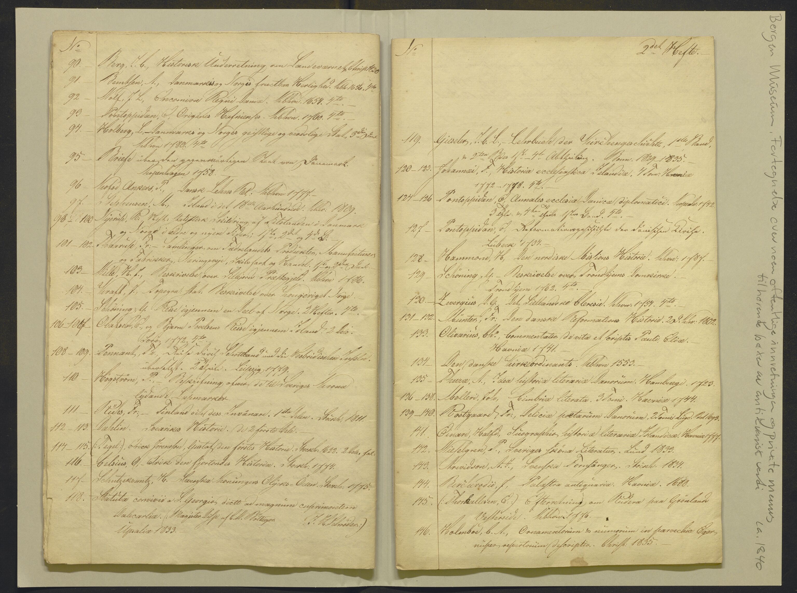 Bergens Museum, AV/SAB-A-17301/02/F/L0001: Kataloger over gjenstander og pergamentbrev , 1825-1880, p. 205