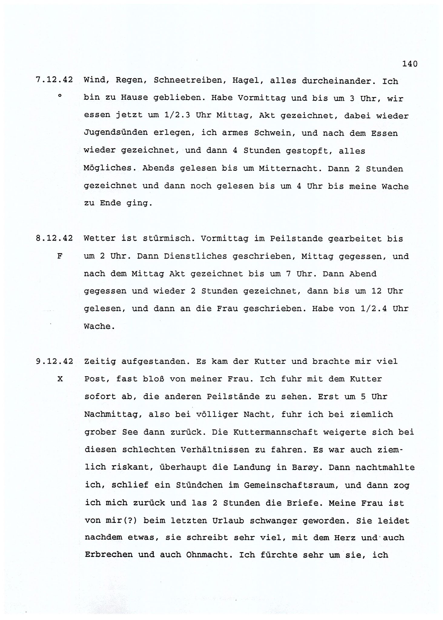 Dagbokopptegnelser av en tysk marineoffiser stasjonert i Norge , FMFB/A-1160/F/L0001: Dagbokopptegnelser av en tysk marineoffiser stasjonert i Norge, 1941-1944, p. 140