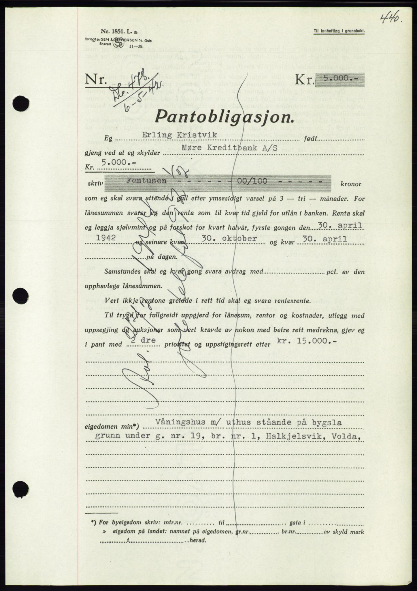 Søre Sunnmøre sorenskriveri, AV/SAT-A-4122/1/2/2C/L0073: Mortgage book no. 67, 1941-1942, Diary no: : 478/1942