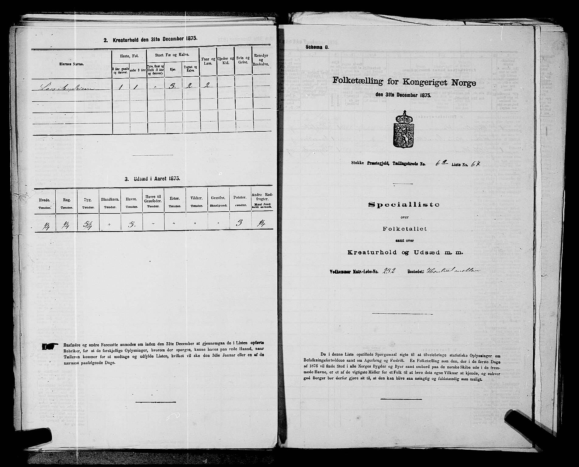 SAKO, 1875 census for 0720P Stokke, 1875, p. 1389