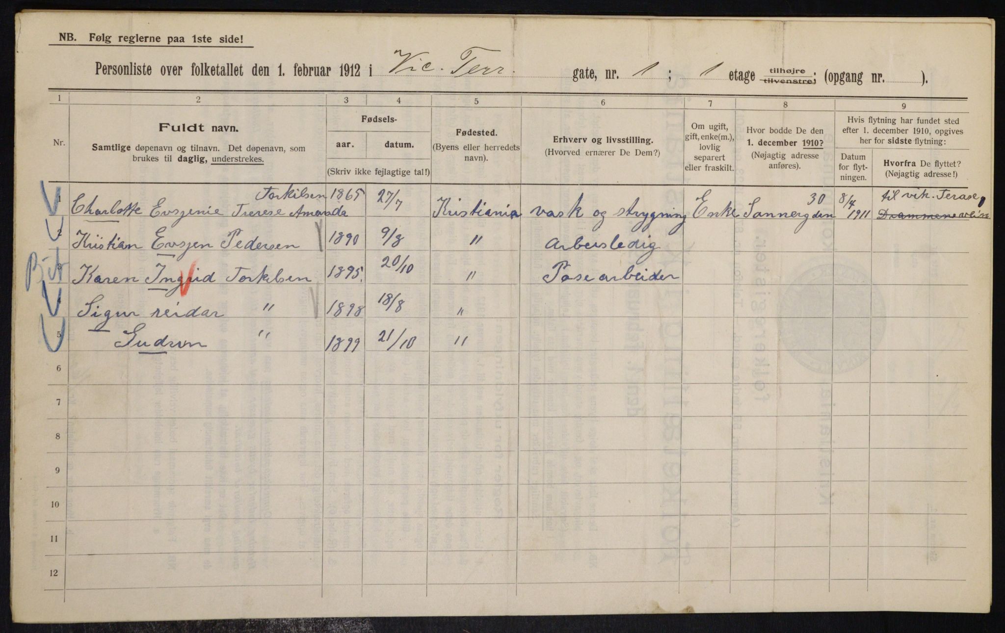 OBA, Municipal Census 1912 for Kristiania, 1912, p. 123430