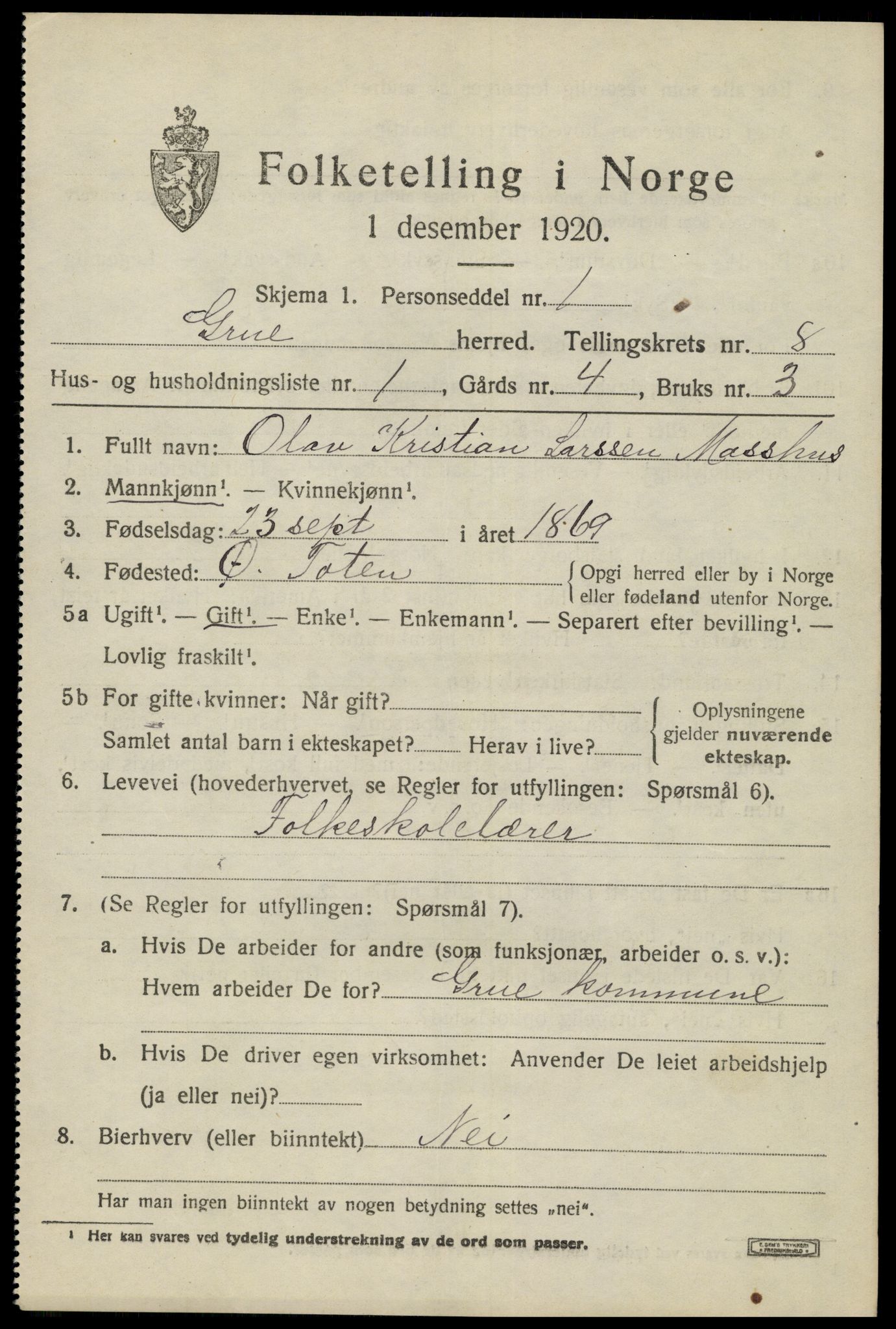 SAH, 1920 census for Grue, 1920, p. 6947