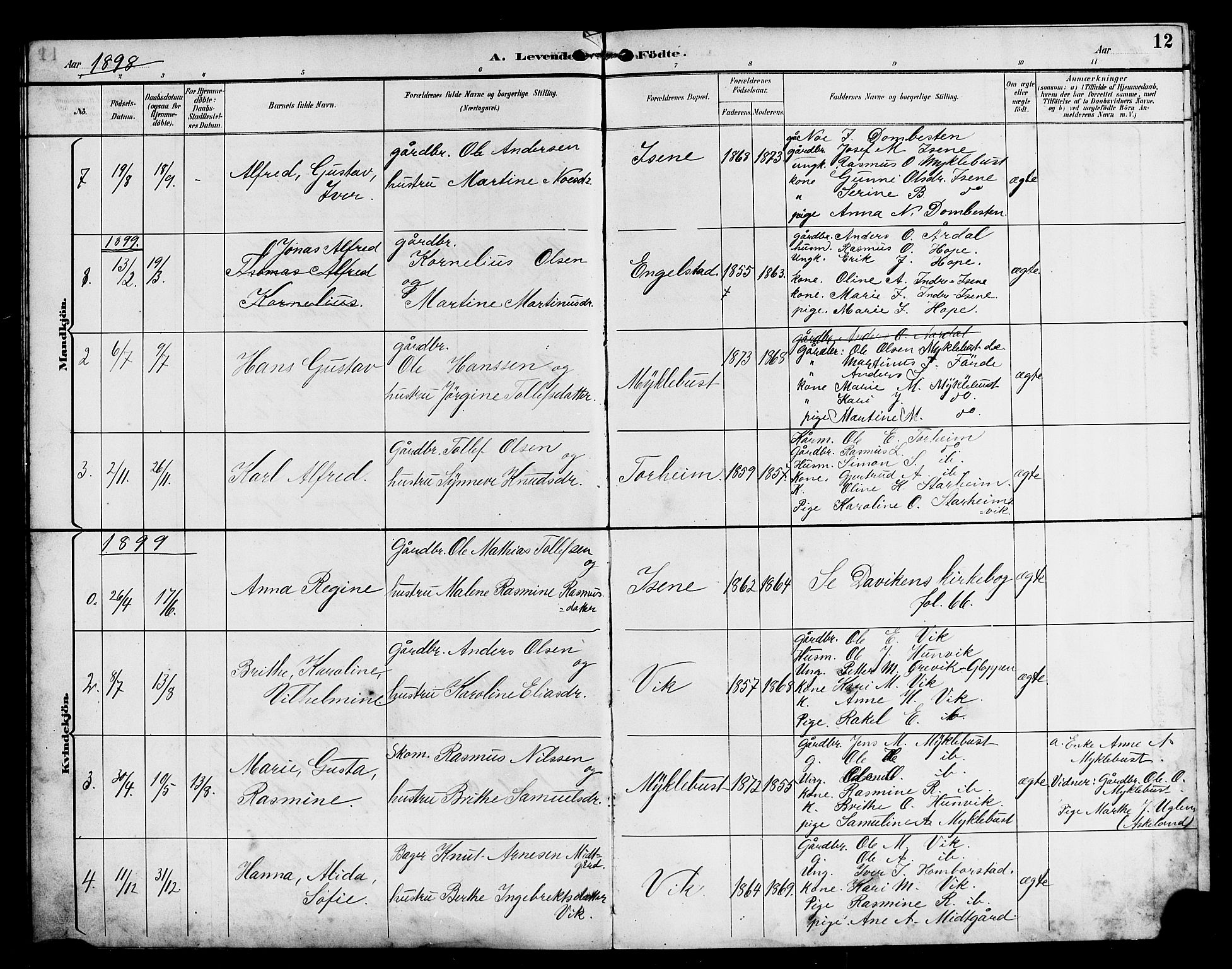 Davik sokneprestembete, SAB/A-79701/H/Hab/Habd/L0002: Parish register (copy) no. D 2, 1890-1919, p. 12