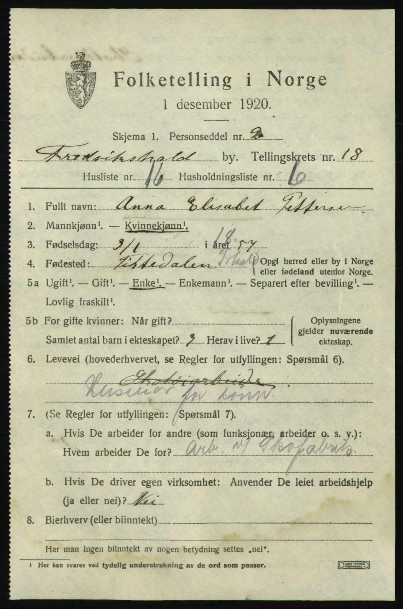 SAO, 1920 census for Fredrikshald, 1920, p. 27481
