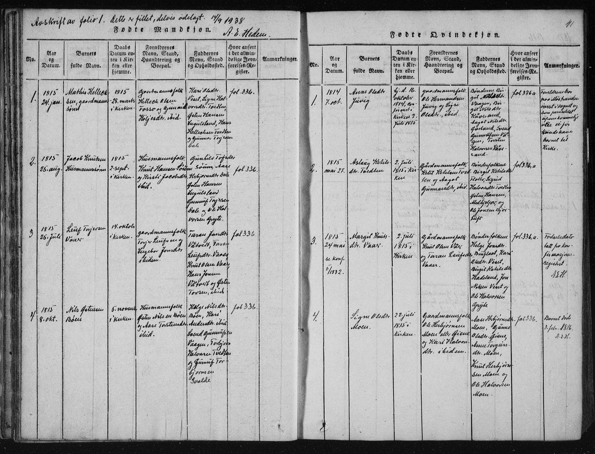 Tinn kirkebøker, SAKO/A-308/F/Fc/L0001: Parish register (official) no. III 1, 1815-1843, p. 41