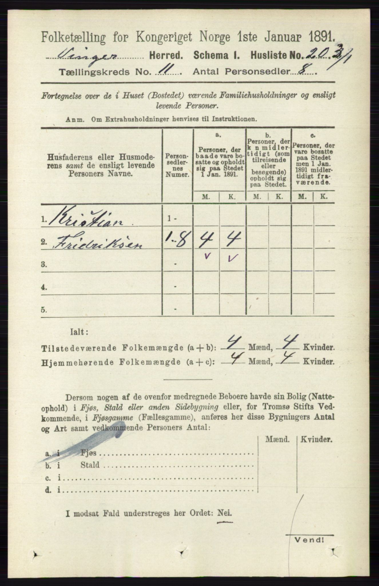 RA, 1891 census for 0421 Vinger, 1891, p. 5301