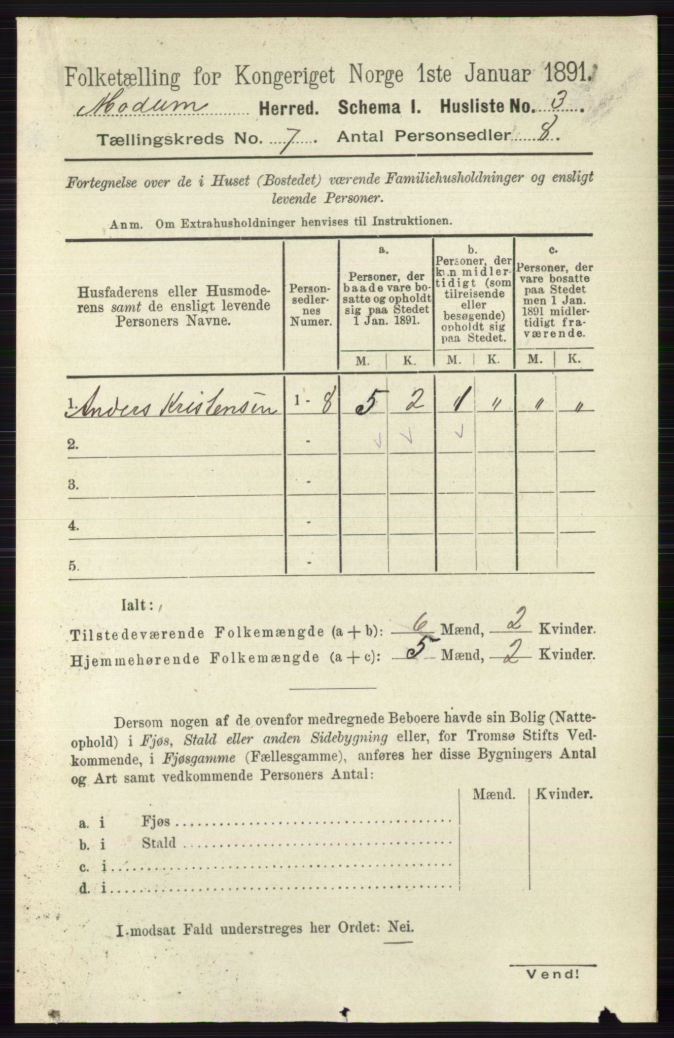 RA, 1891 census for 0623 Modum, 1891, p. 2720